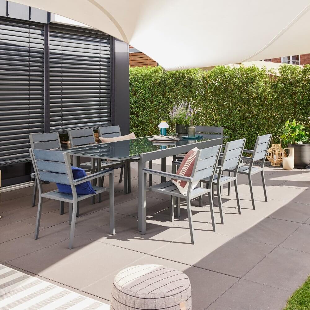 Gartentisch ausziehbar aus Glas SOL - 180/240 x 90 cm