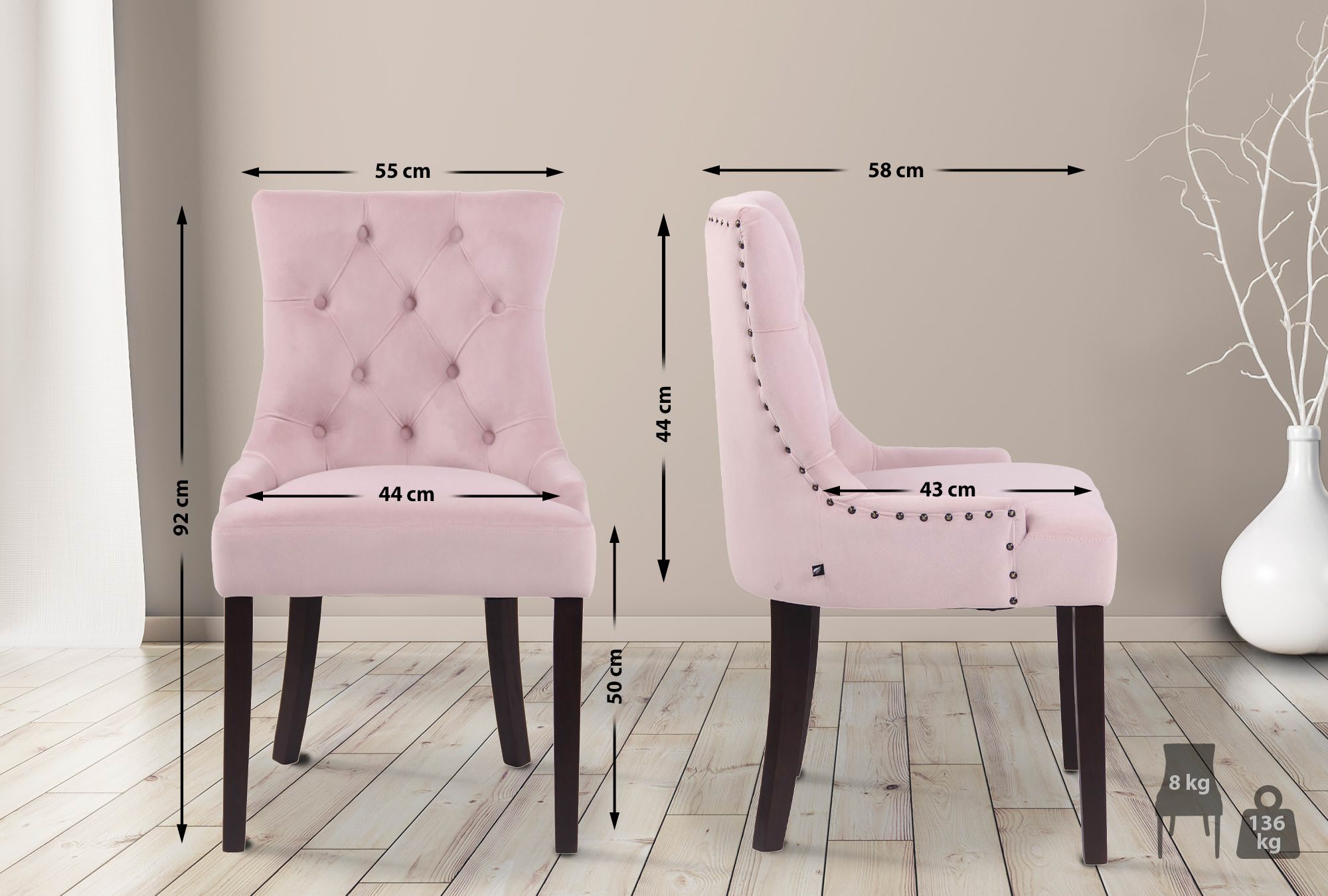 Esszimmerstuhl Aberdeen Samt antik, pink