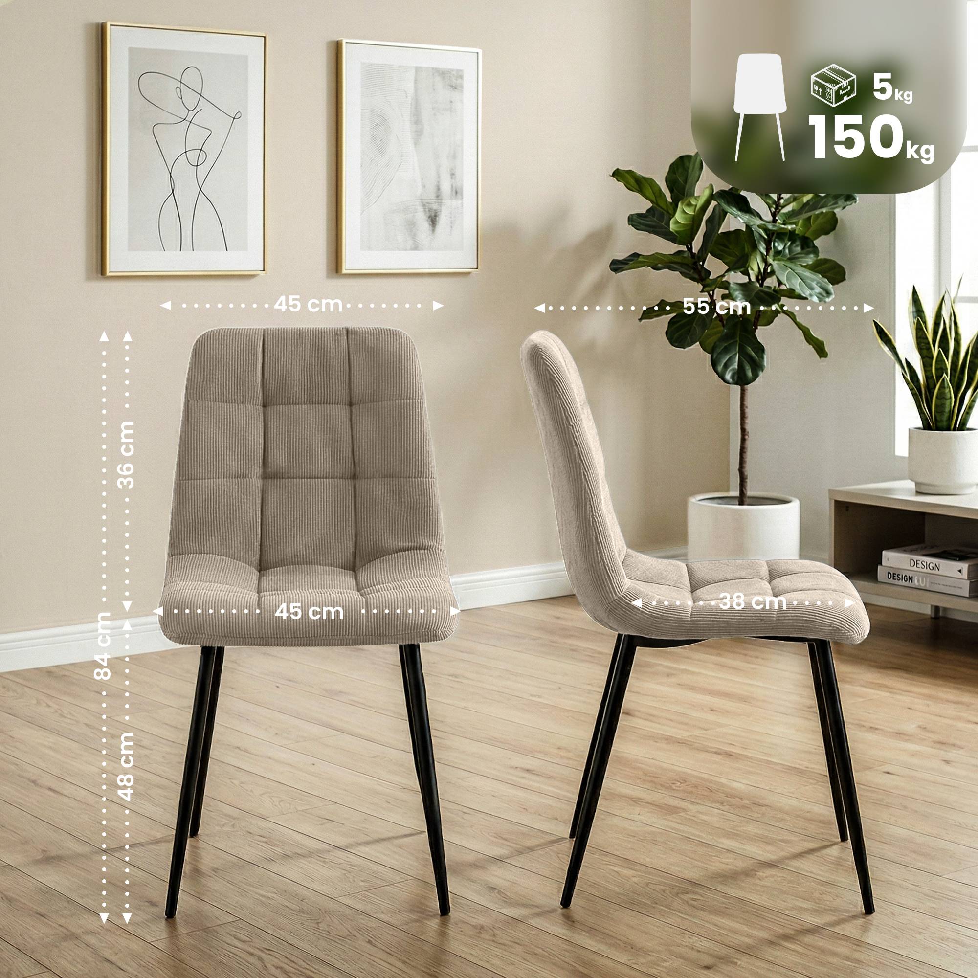 2er Set Esszimmerstuhl Antibes Cord, taupe