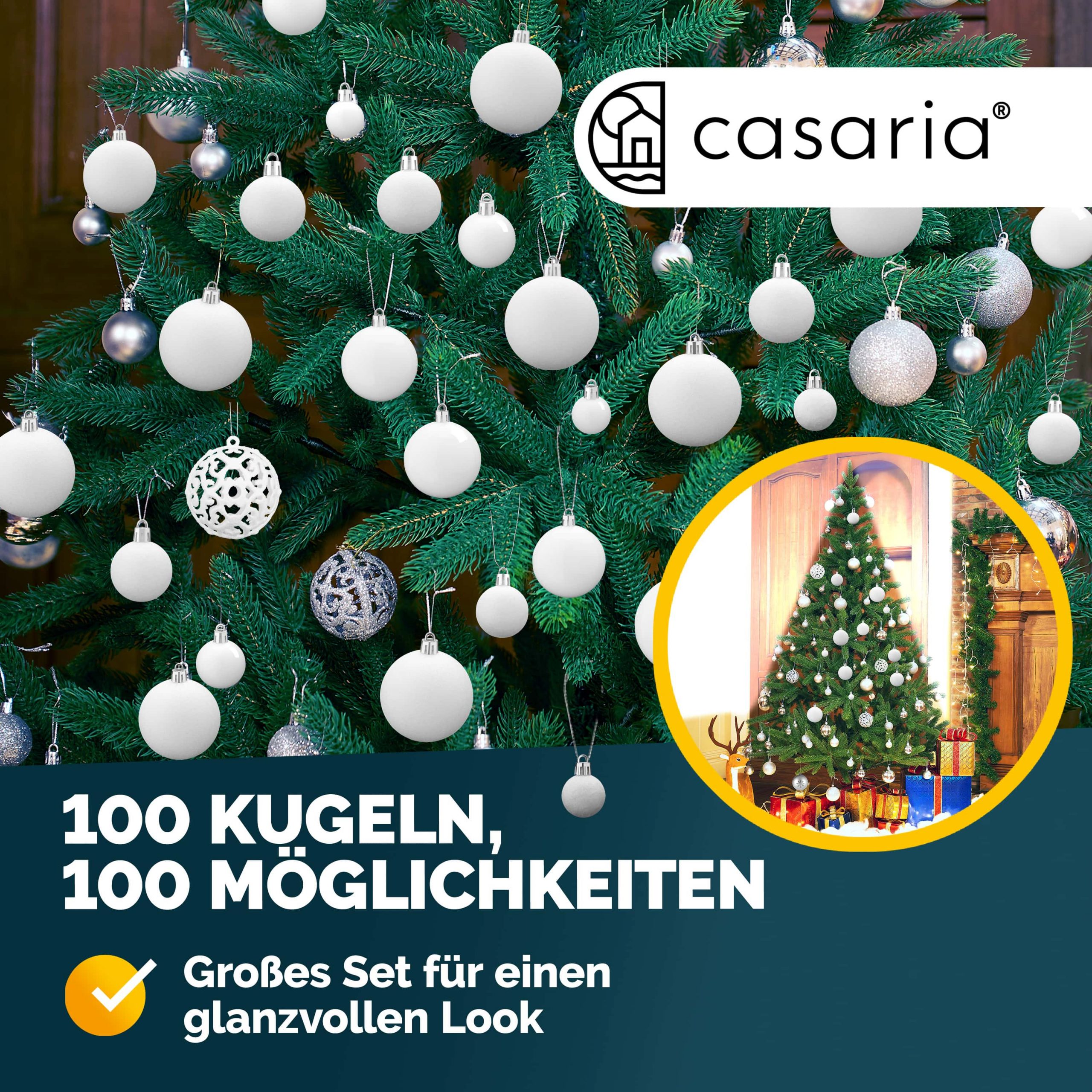 Weihnachtskugeln Weiß 100-tlg in matt, glänzend + glitzernd