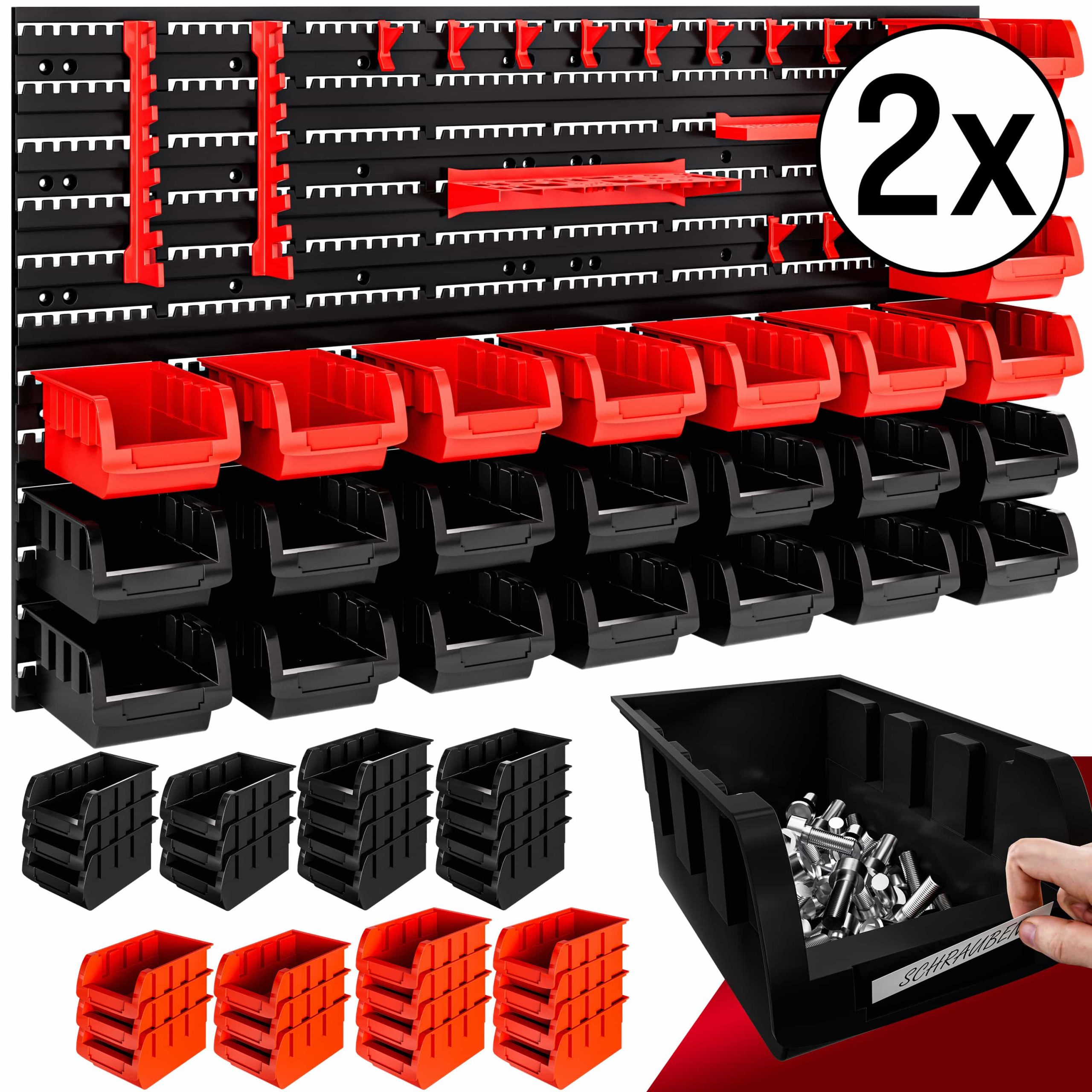 Werkzeugwand Schwarz/Rot 2er-Set Stapelboxen/Werkzeughalter