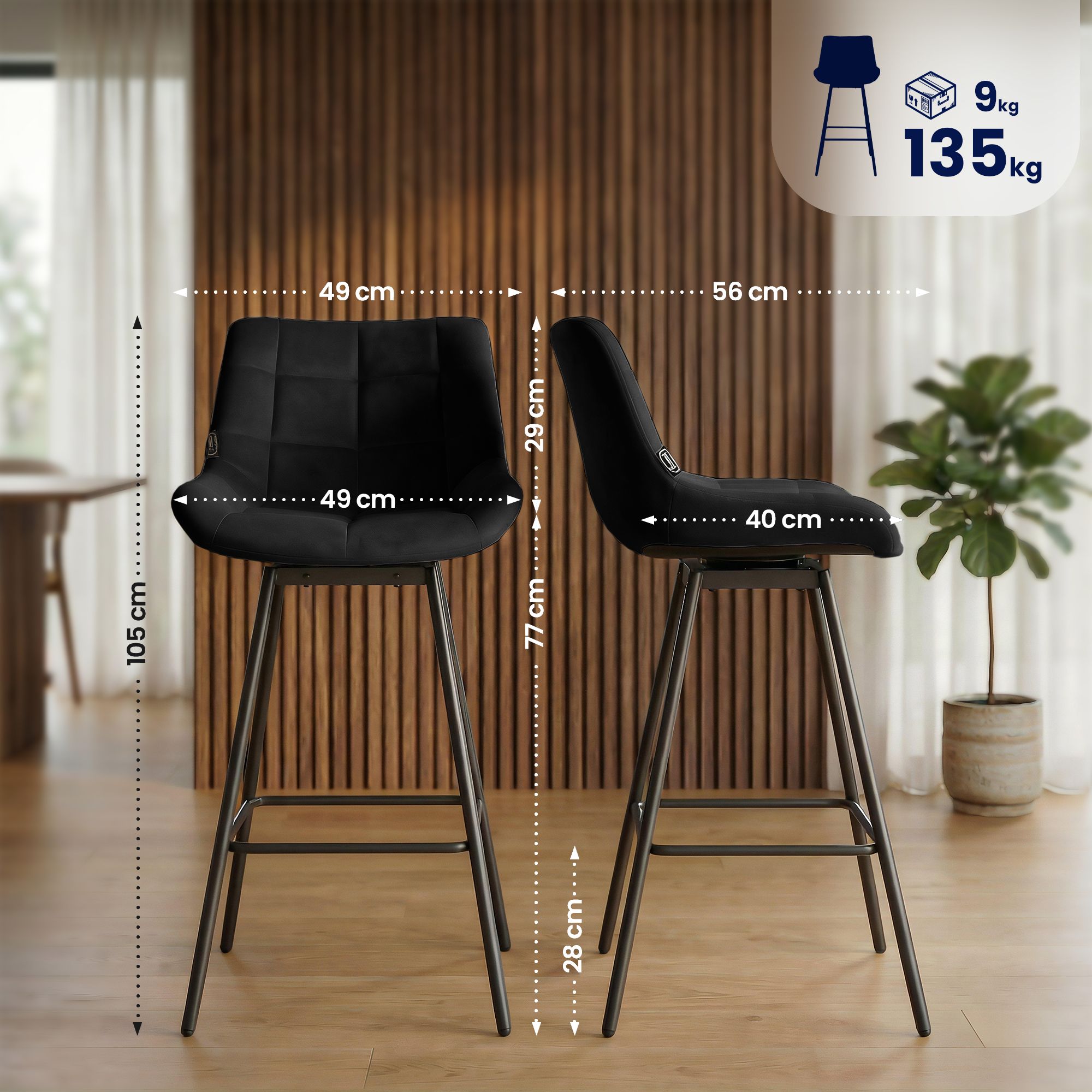 Barhocker Weston Schwenkbar Samt, schwarz