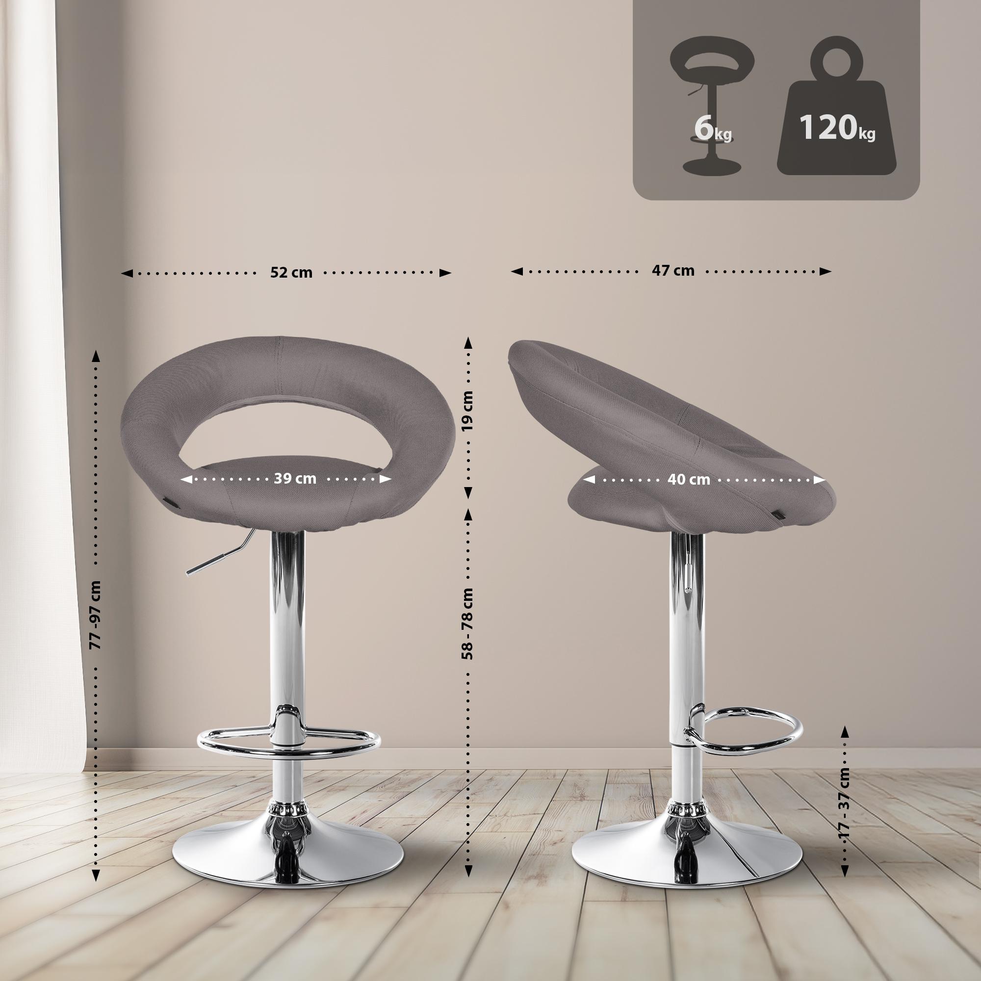 2er Set Barhocker Olinda Stoff Chrom, grau