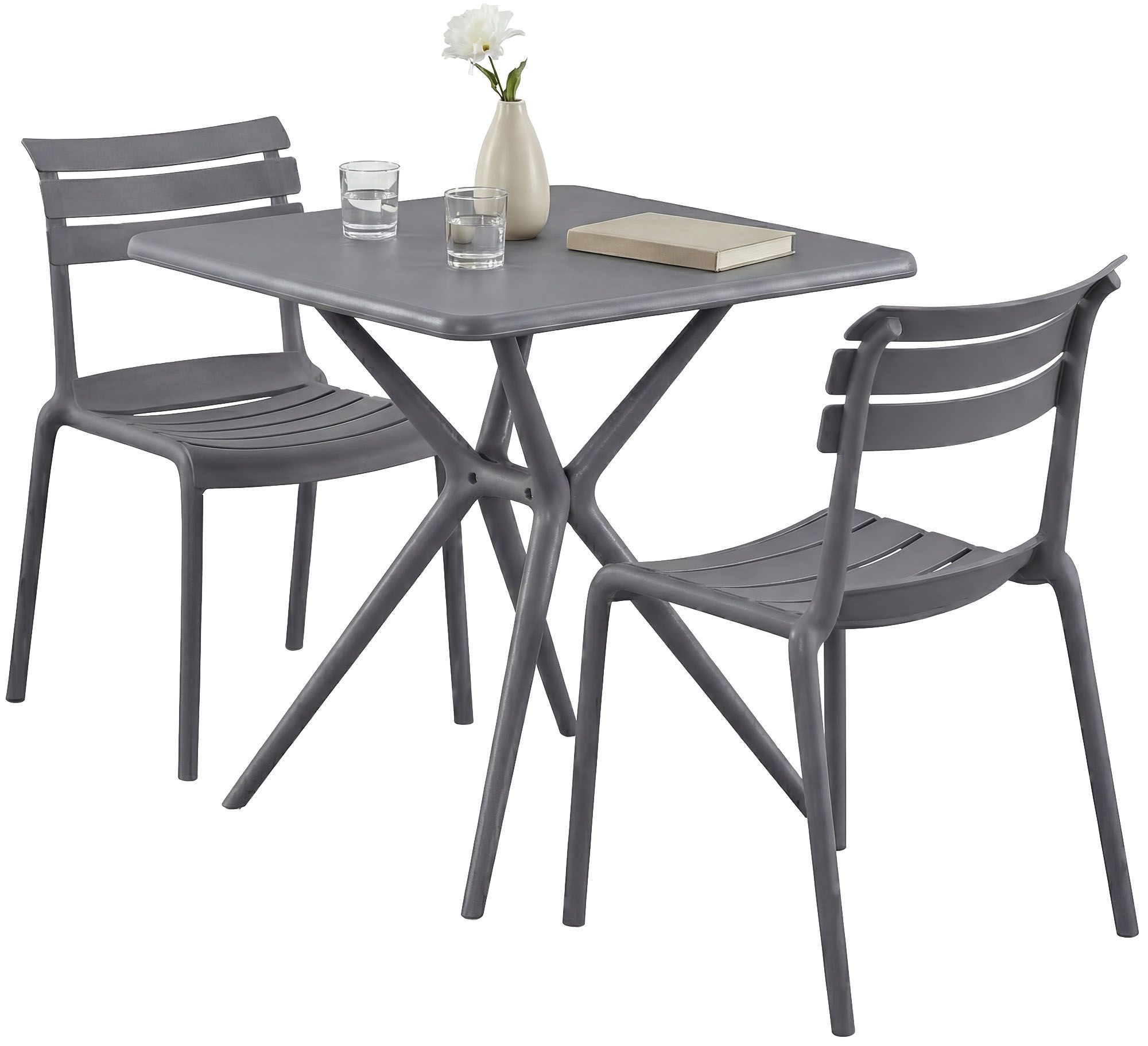 Gartenmöbel-Set Vela mit 2 Stühlen, dunkelgrau