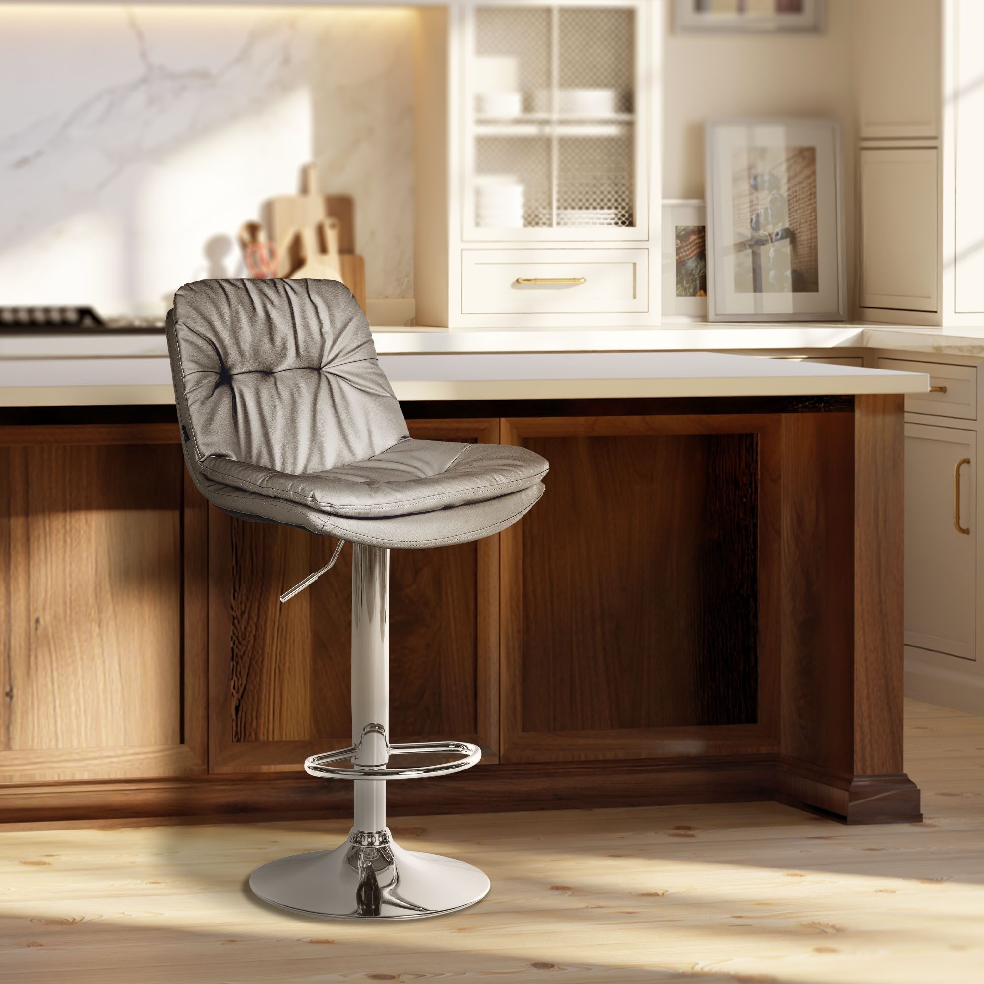 Barhocker Laurel Kunstleder chrom, grau