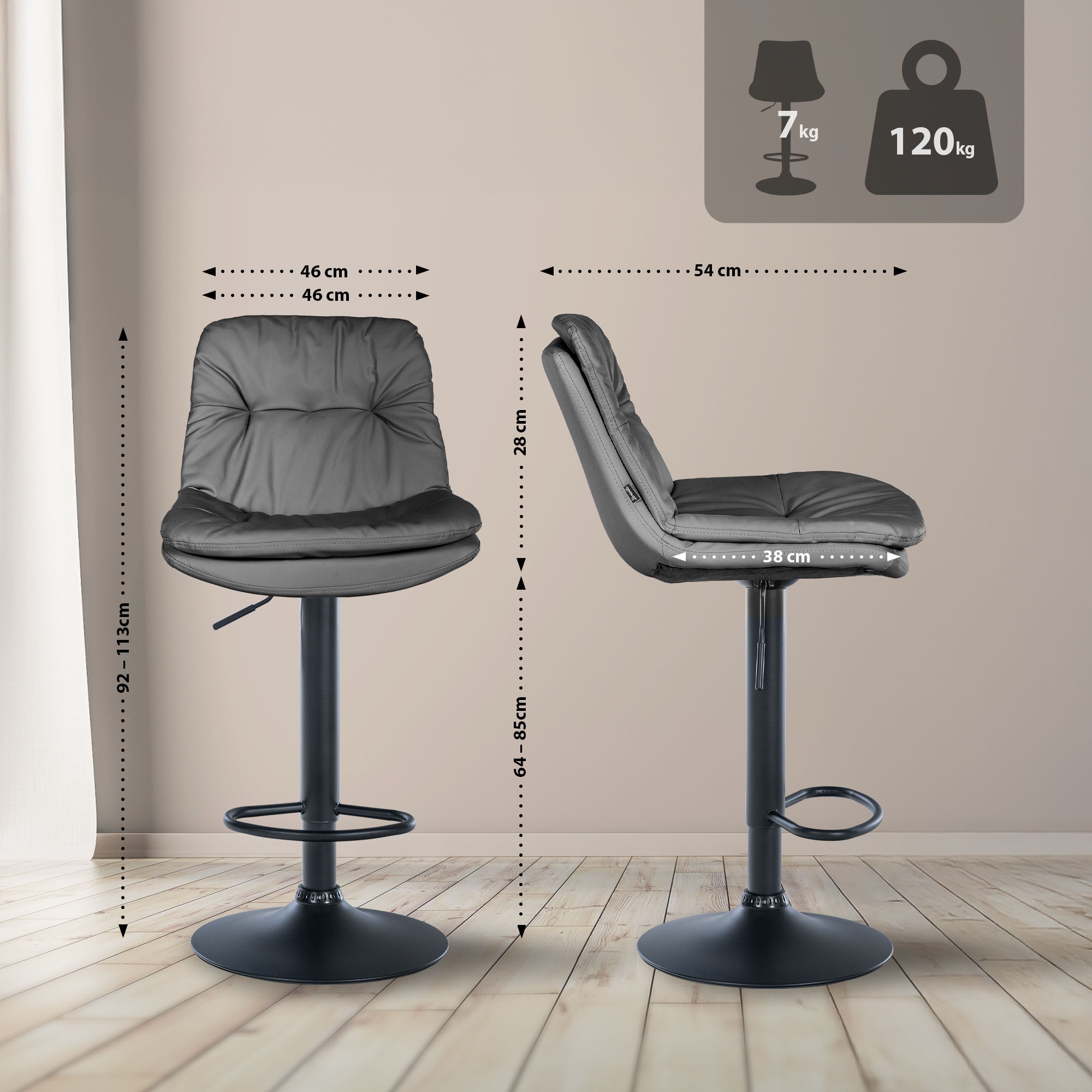 Barhocker Laurel Kunstleder schwarz, grau