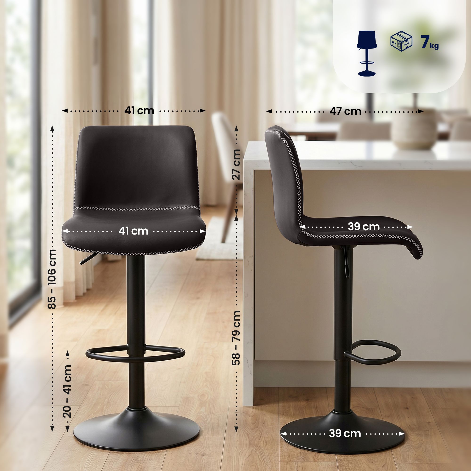 2er Set Barhocker Henchy Kunstleder, schwarz