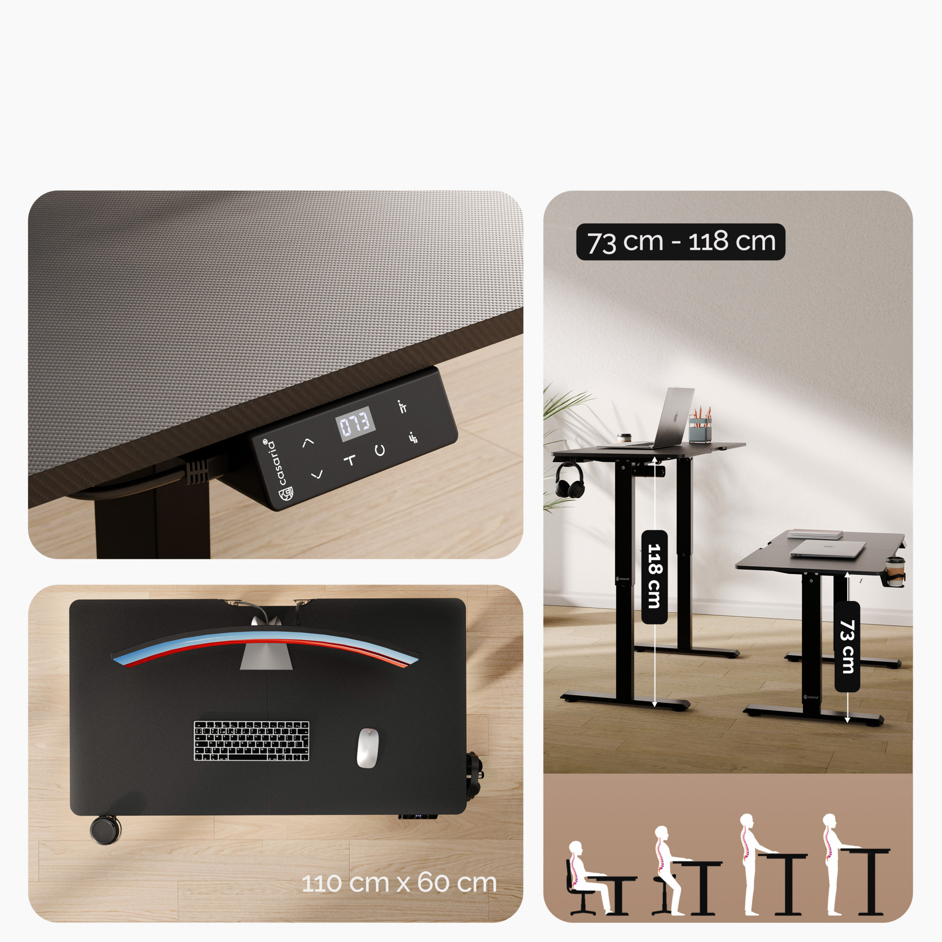 Höhenverstellbarer Schreibtisch Schwarz 110x60x73-118cm