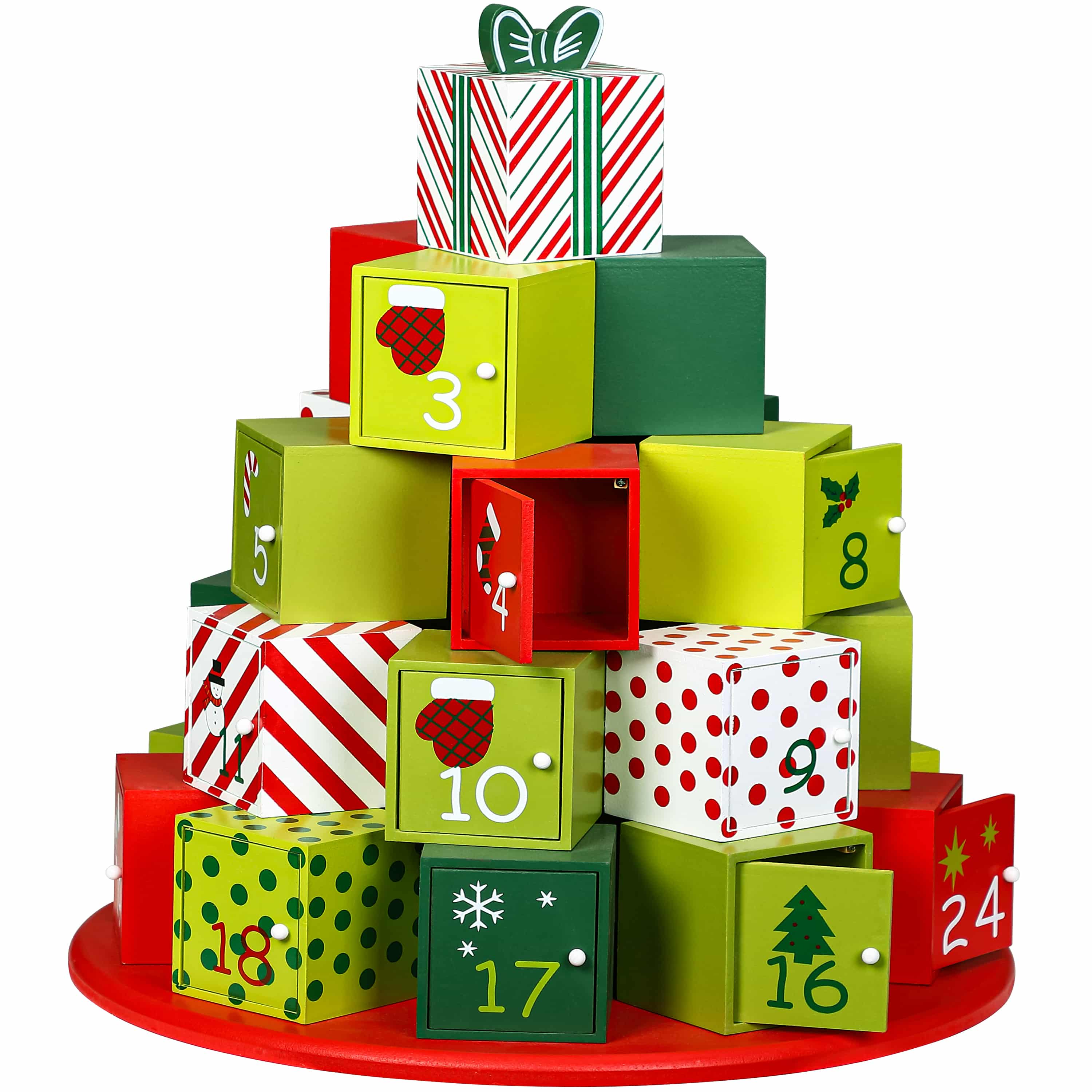 Adventskalender Geschenkpyramide XL Holz Bunt