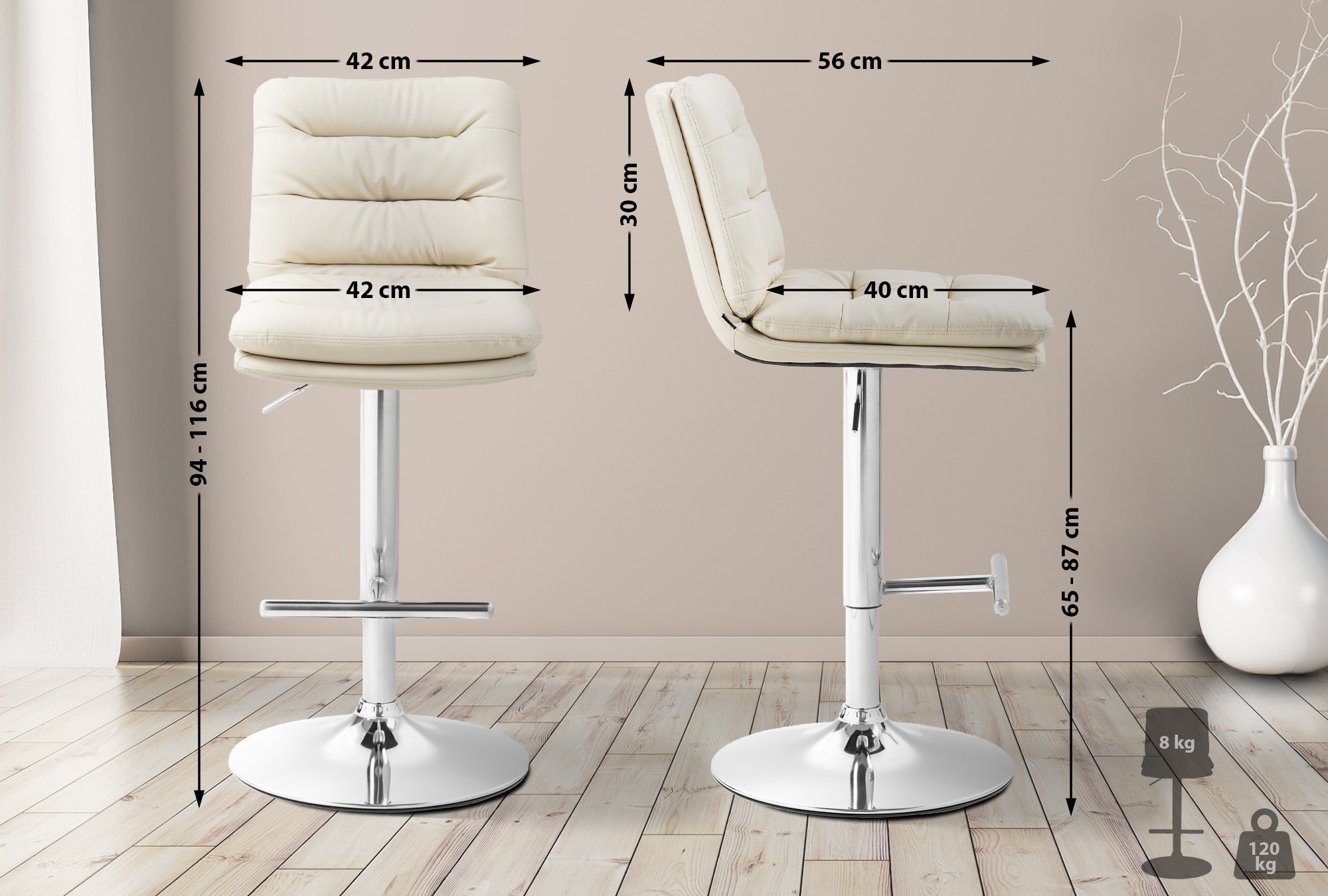 Barhocker Damar Kunstleder chrom, creme