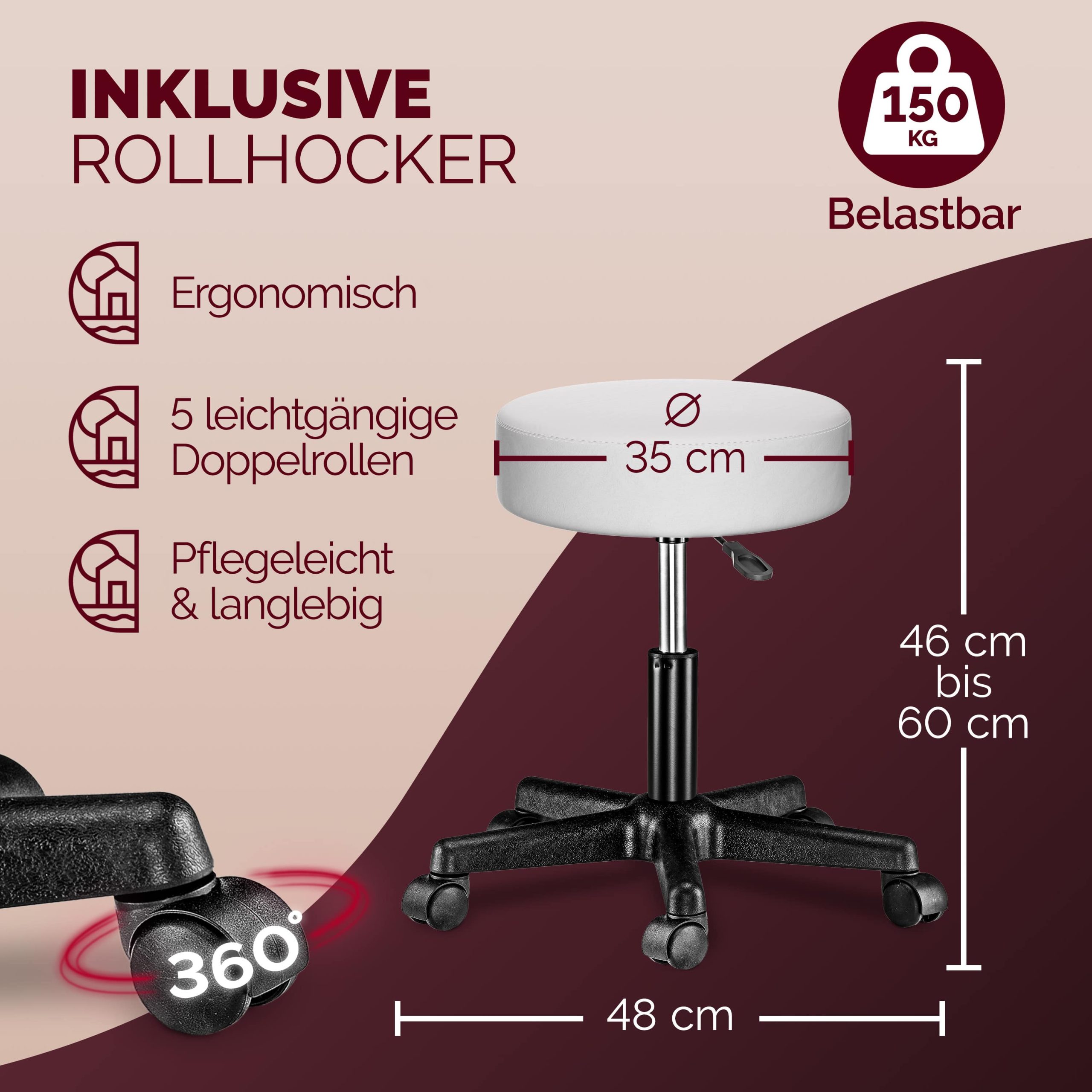 Schminktisch Jocelyn Weiß 140x90x40cm LED + Rollhocker