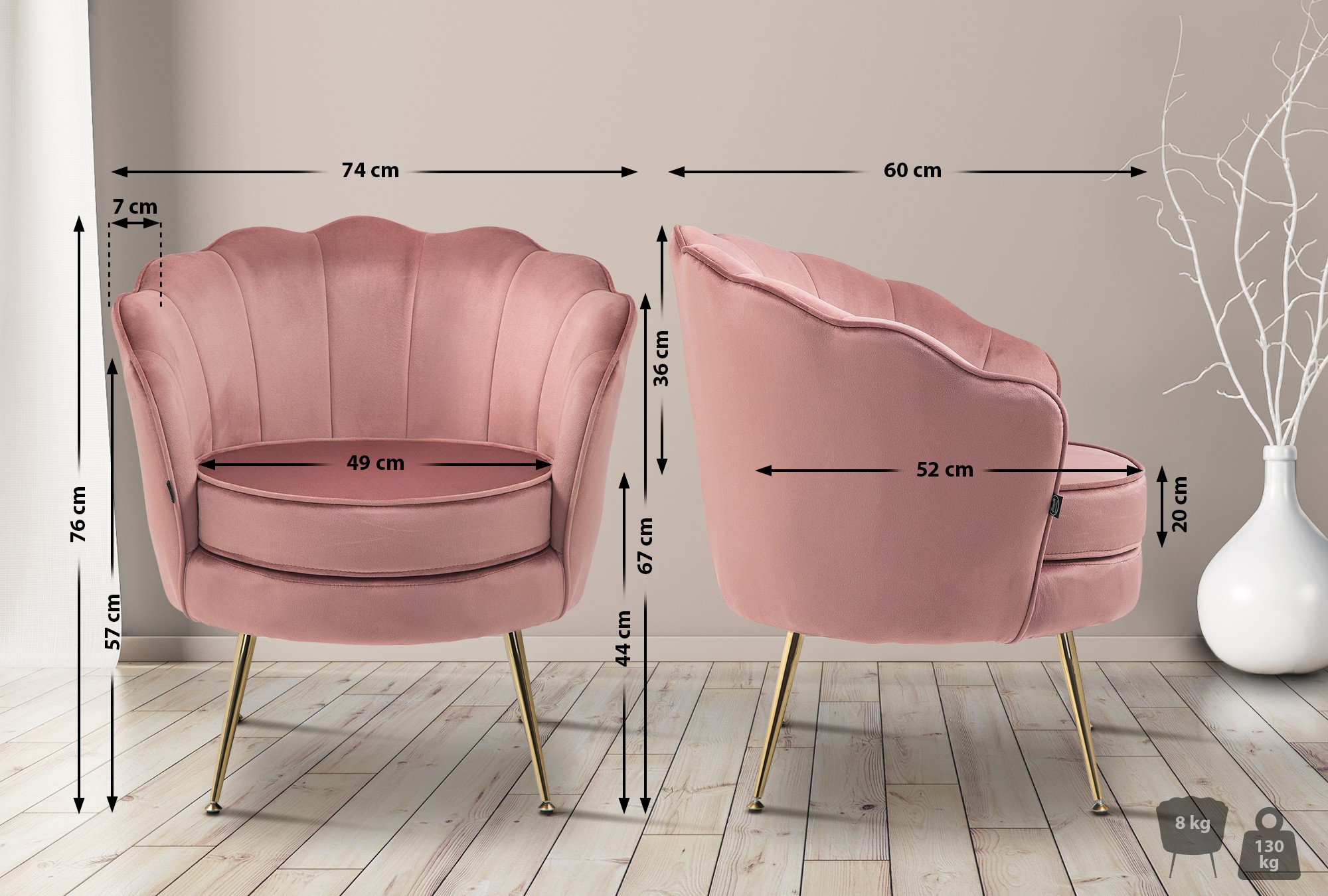 Stuhl Rosita Samt, rosa