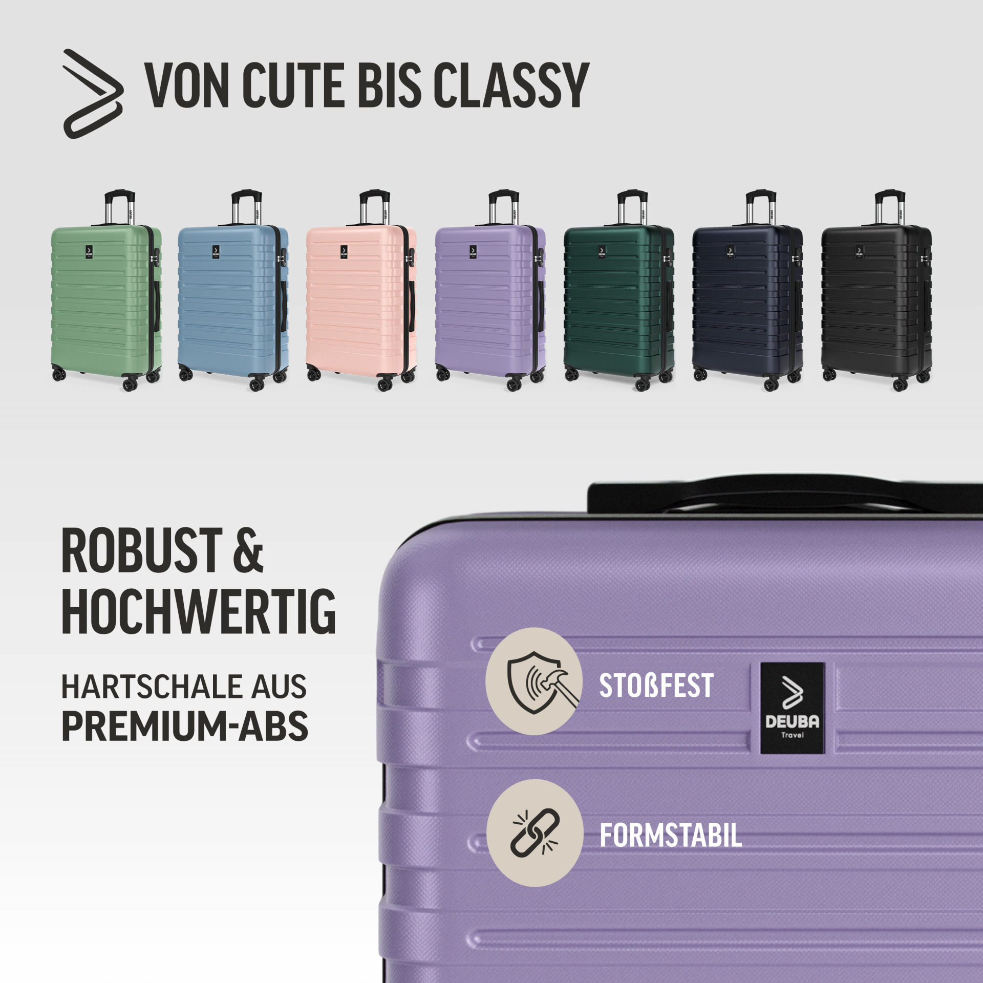 Hartschalenkoffer New York Set 3-tlg Pastelllila Rollen 360º ABS