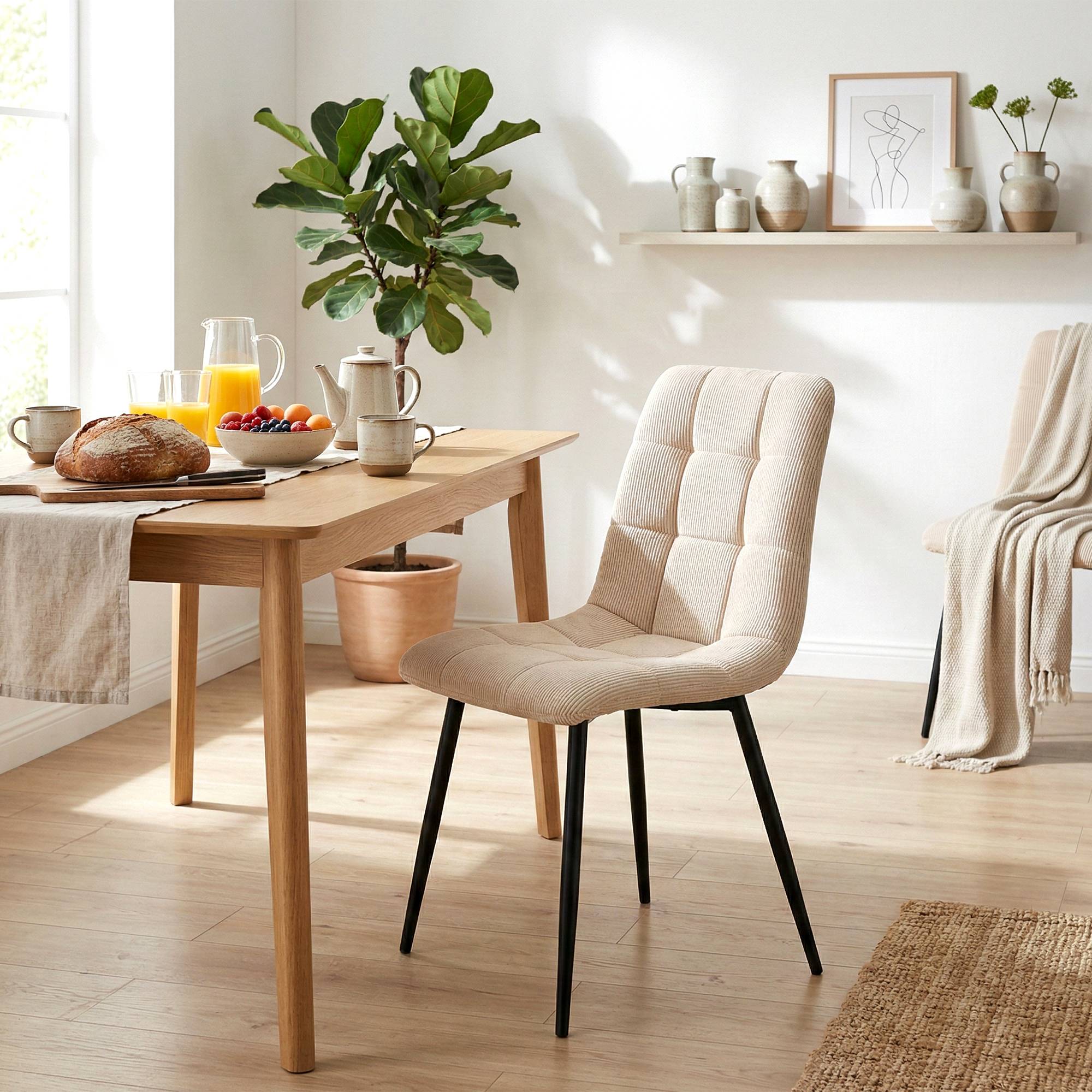 2er Set Esszimmerstuhl Antibes Cord, creme
