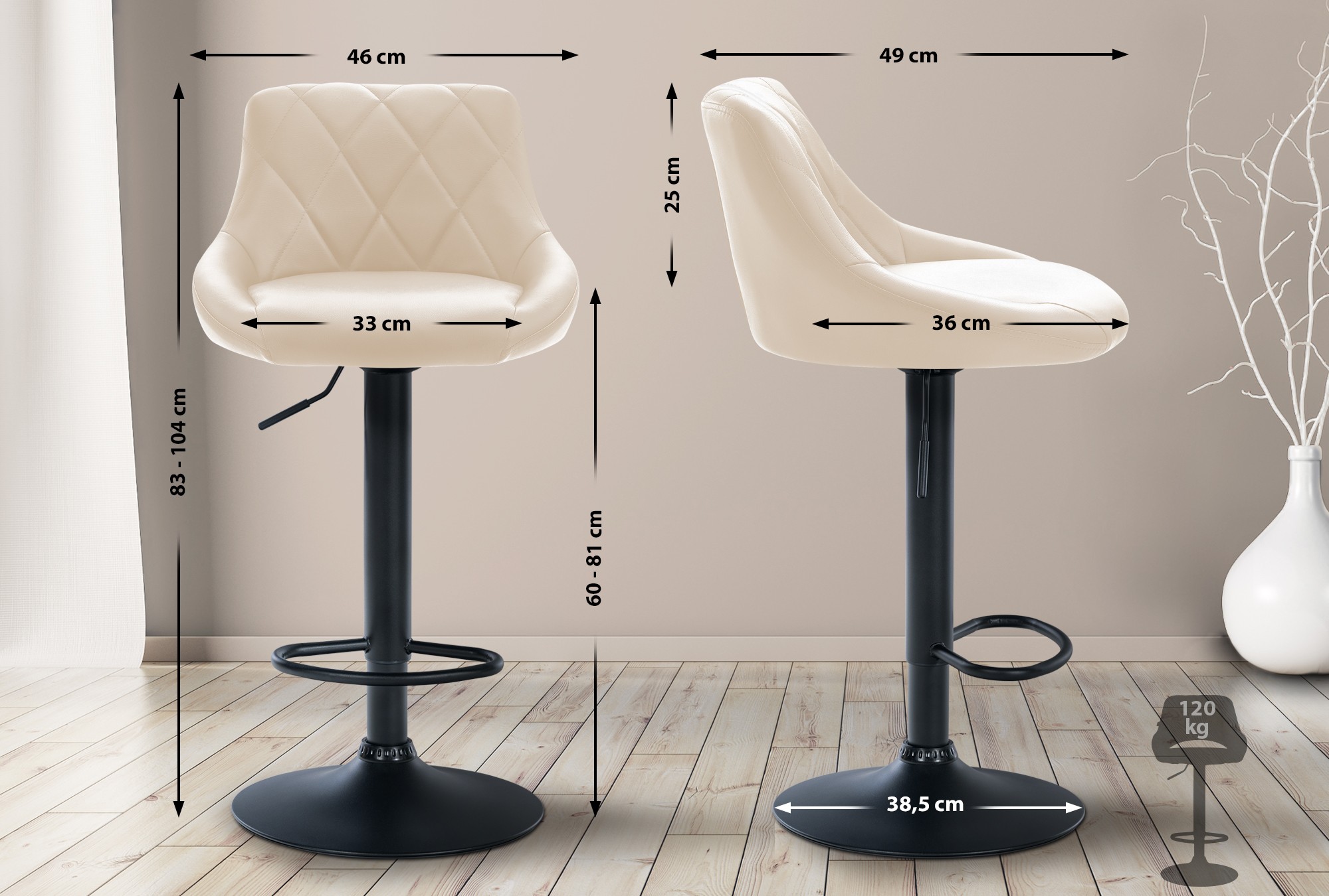 Barhocker Lazio Kunstleder schwarz, creme
