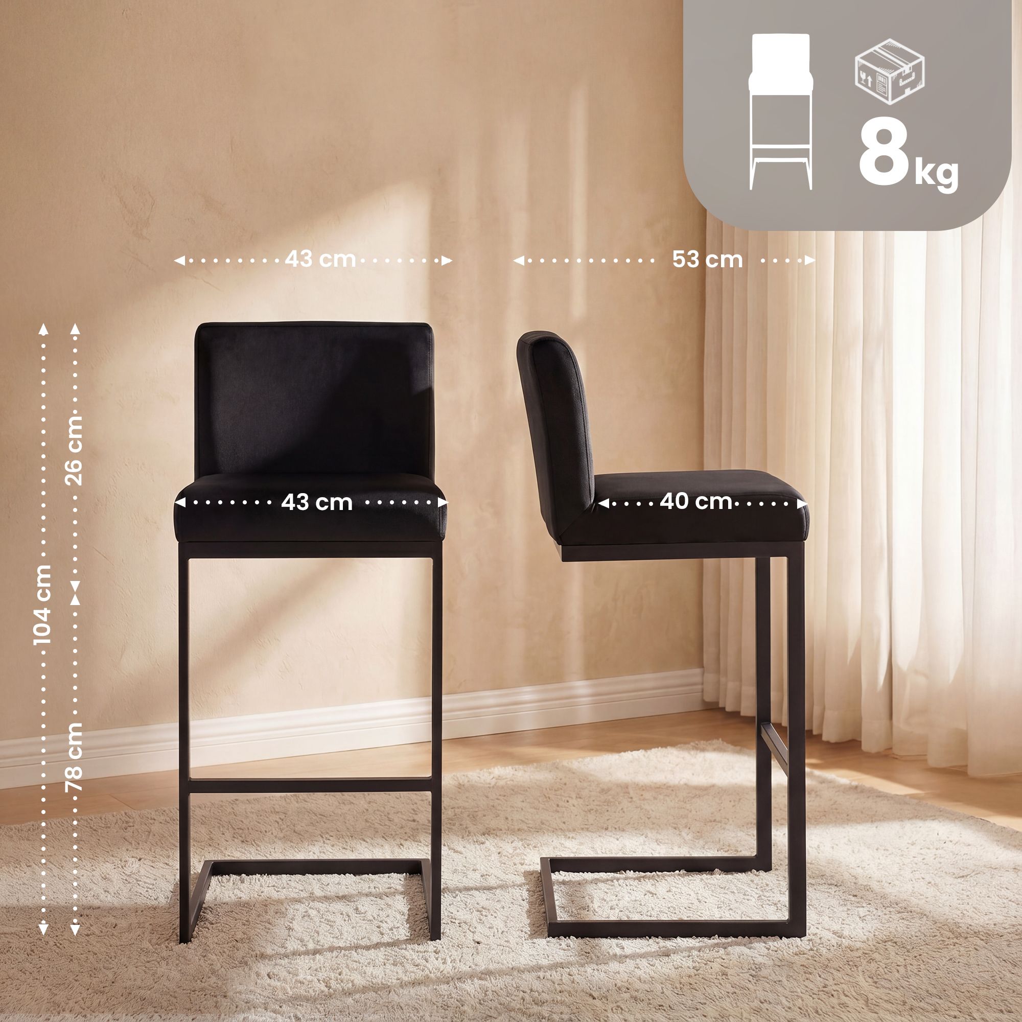 Barhocker Hopewell Samt B, schwarz