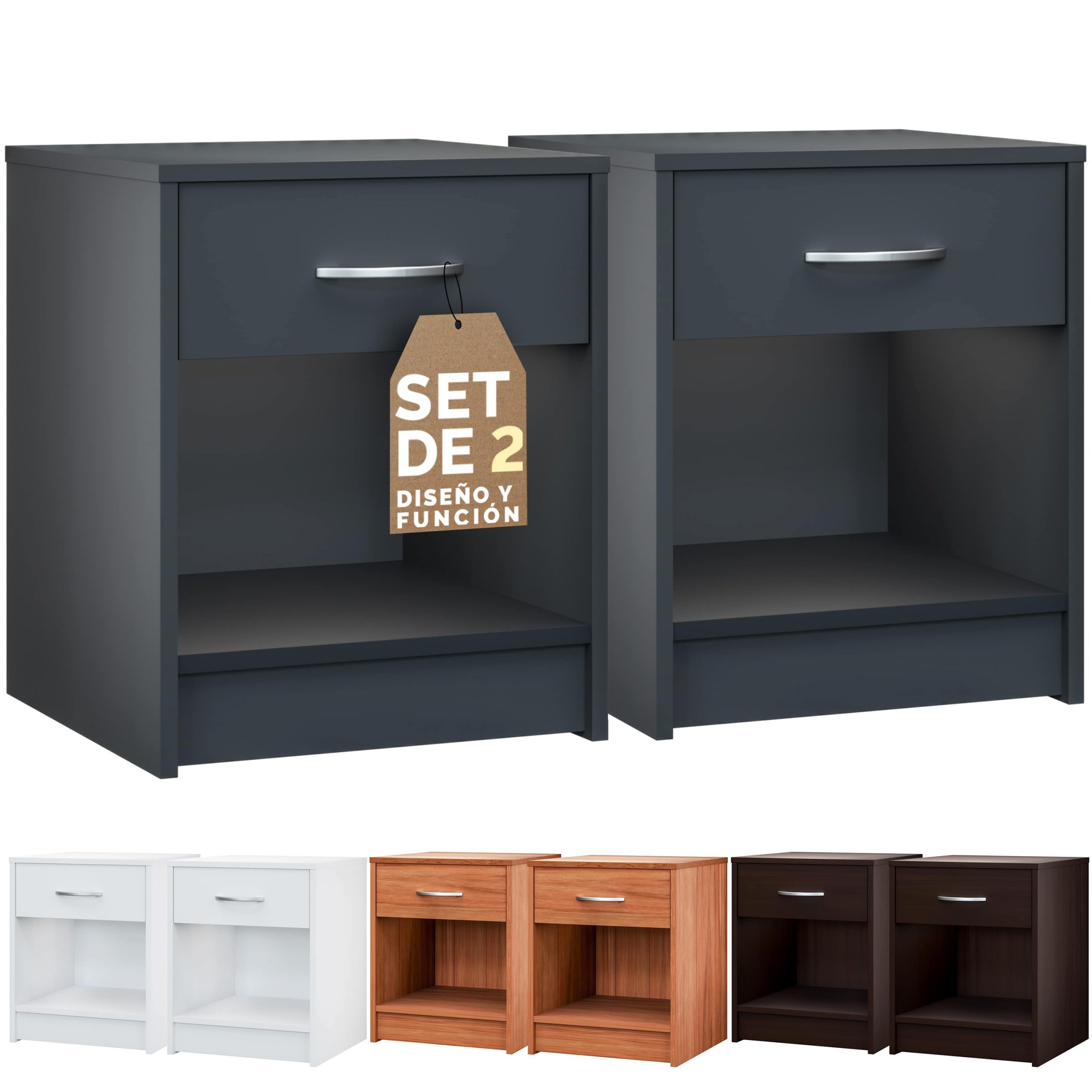 Nachttisch Hamburg 2er-Set Anthrazit 50x40x35cm