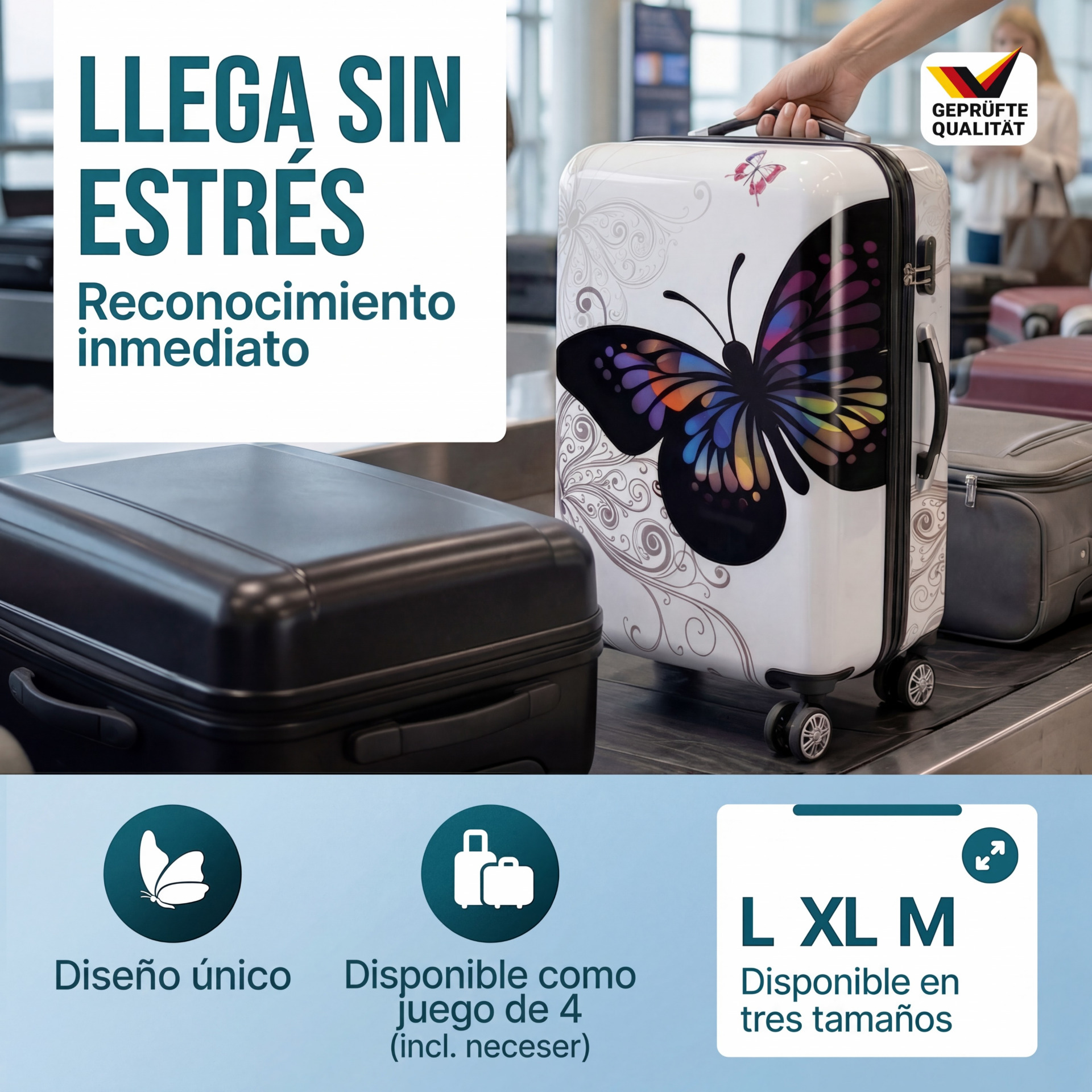 Hartschalenkoffer Set 4-tlg Rollen 360º Beautycase Butterfly Polycarbonat