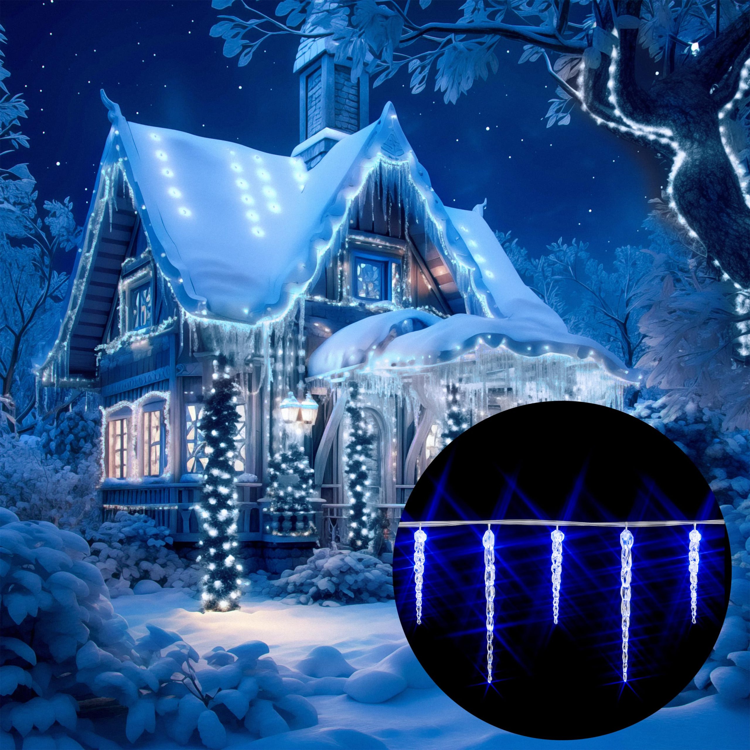 Lichterkette Weihnachten Eiszapfen Blau 10,5m