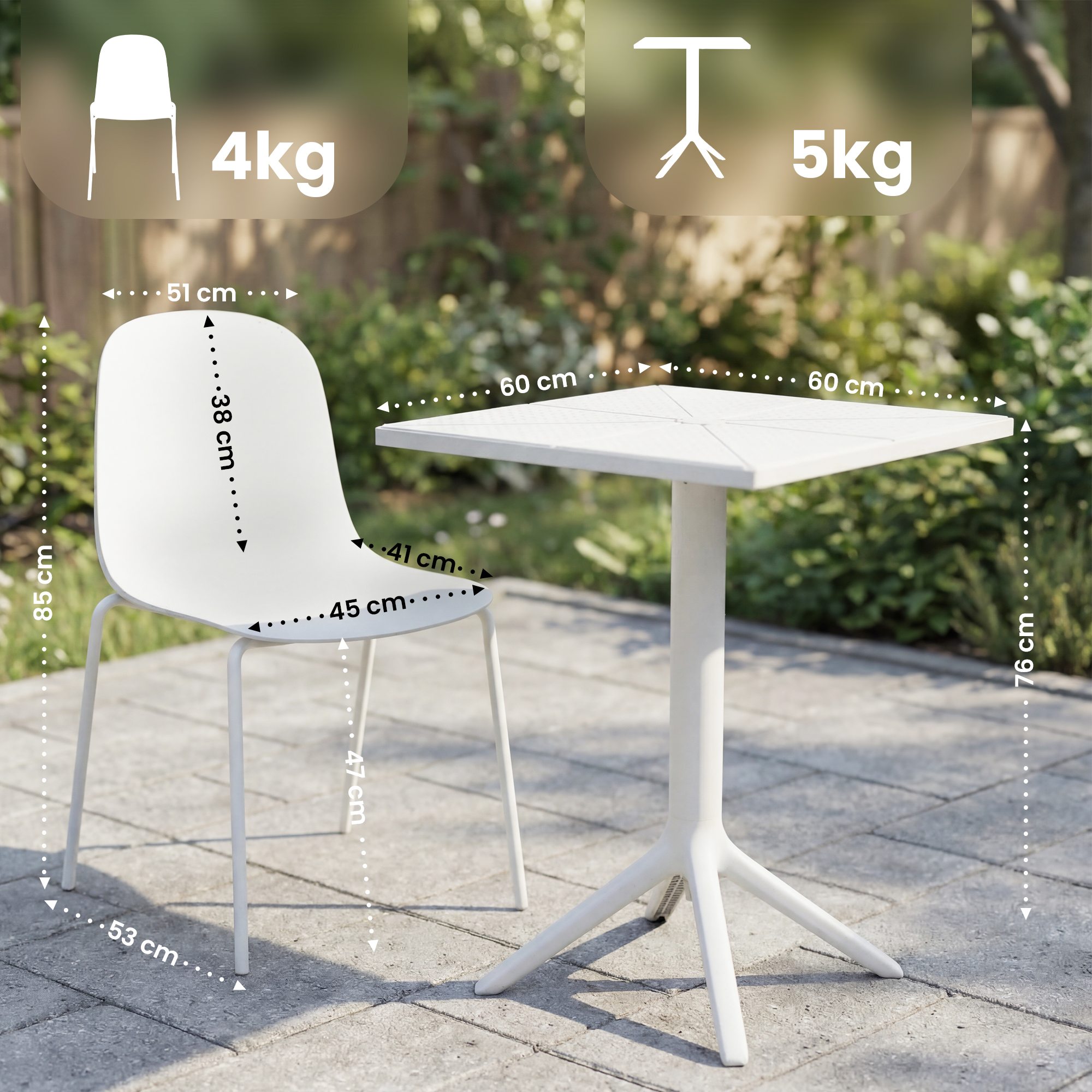 Gartenmöbel-Set Nerra mit 4 Stühlen, weiß