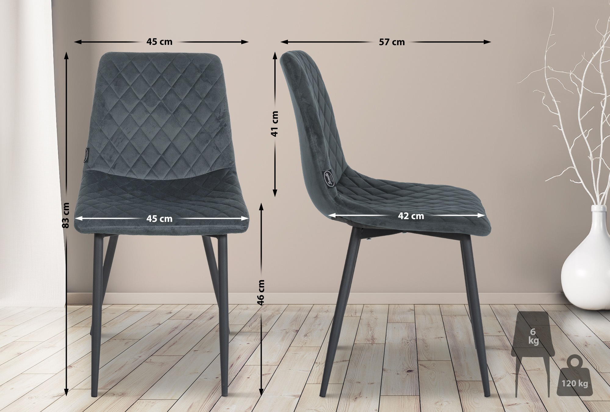 4er Set Stühle Telde Samt, dunkelgrau
