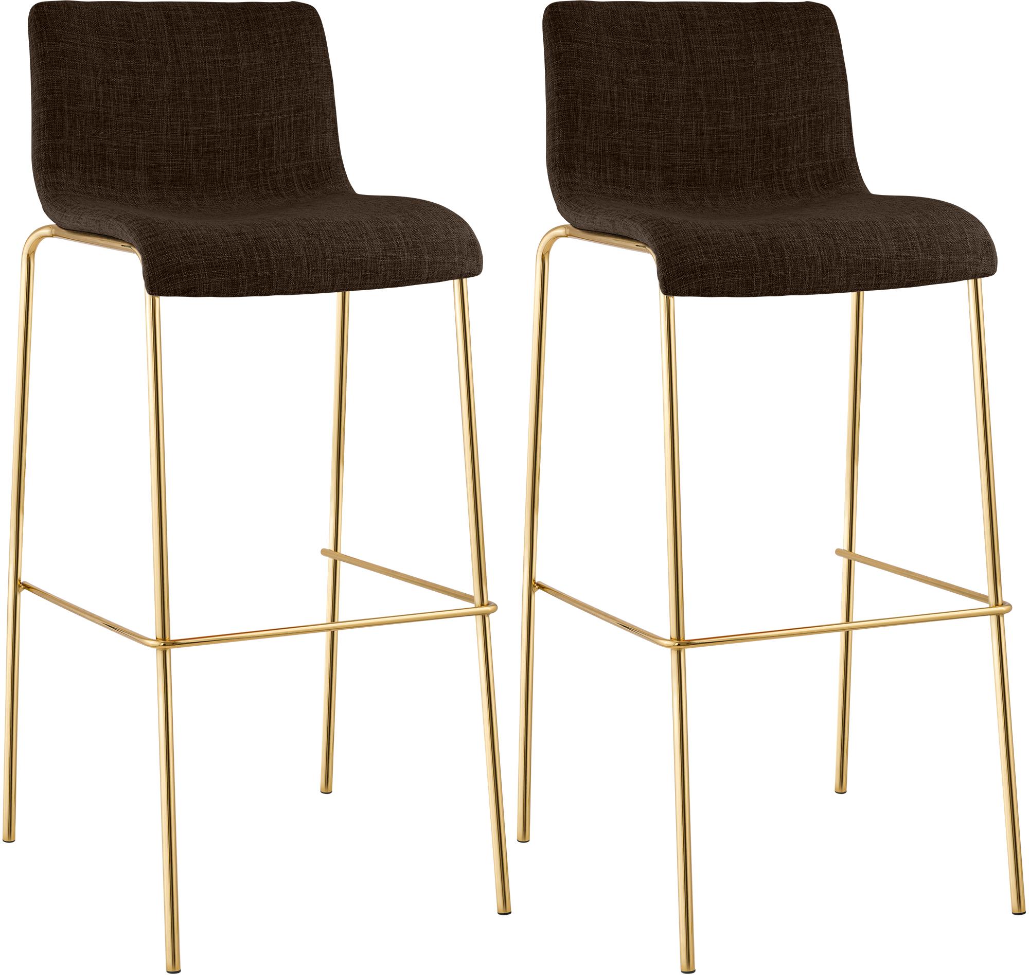 2er Set Barhocker Hoover Stoff 4-Fuß Gold, braun