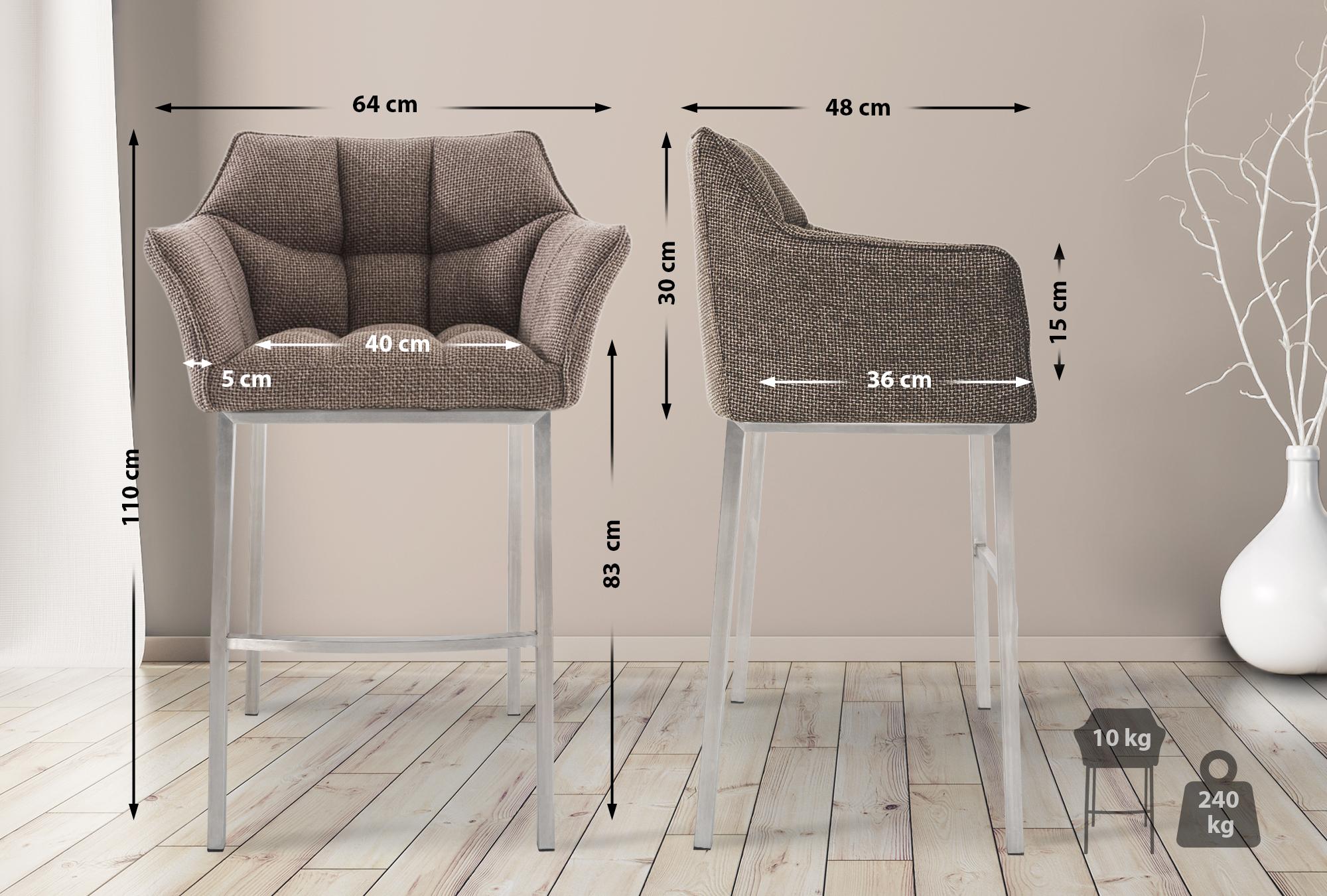 Barhocker Damaso E Stoff mit 4-Fuß Gestell, terrabraun