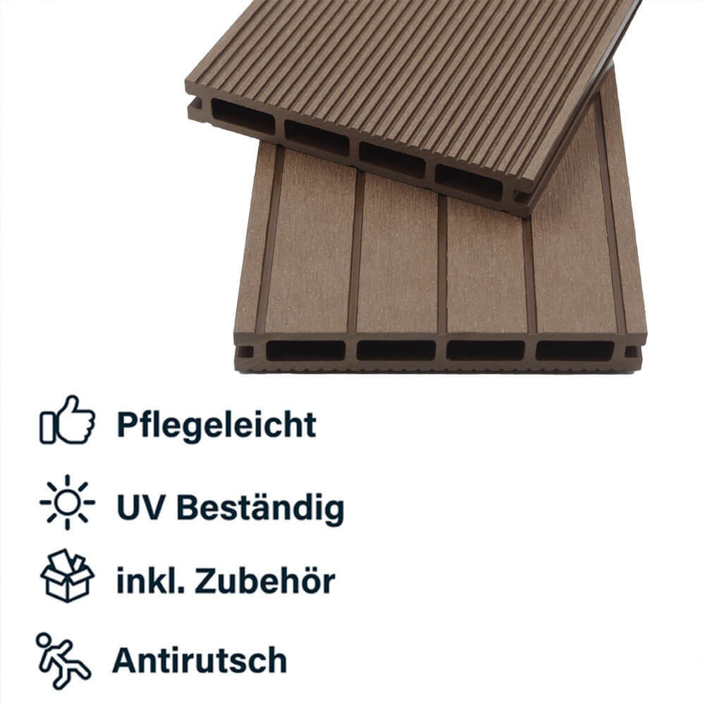 WPC Terrassendielen Komplettset (inkl. Unterkonstruktion) SAMANA - Dunkelbraun 30m²
