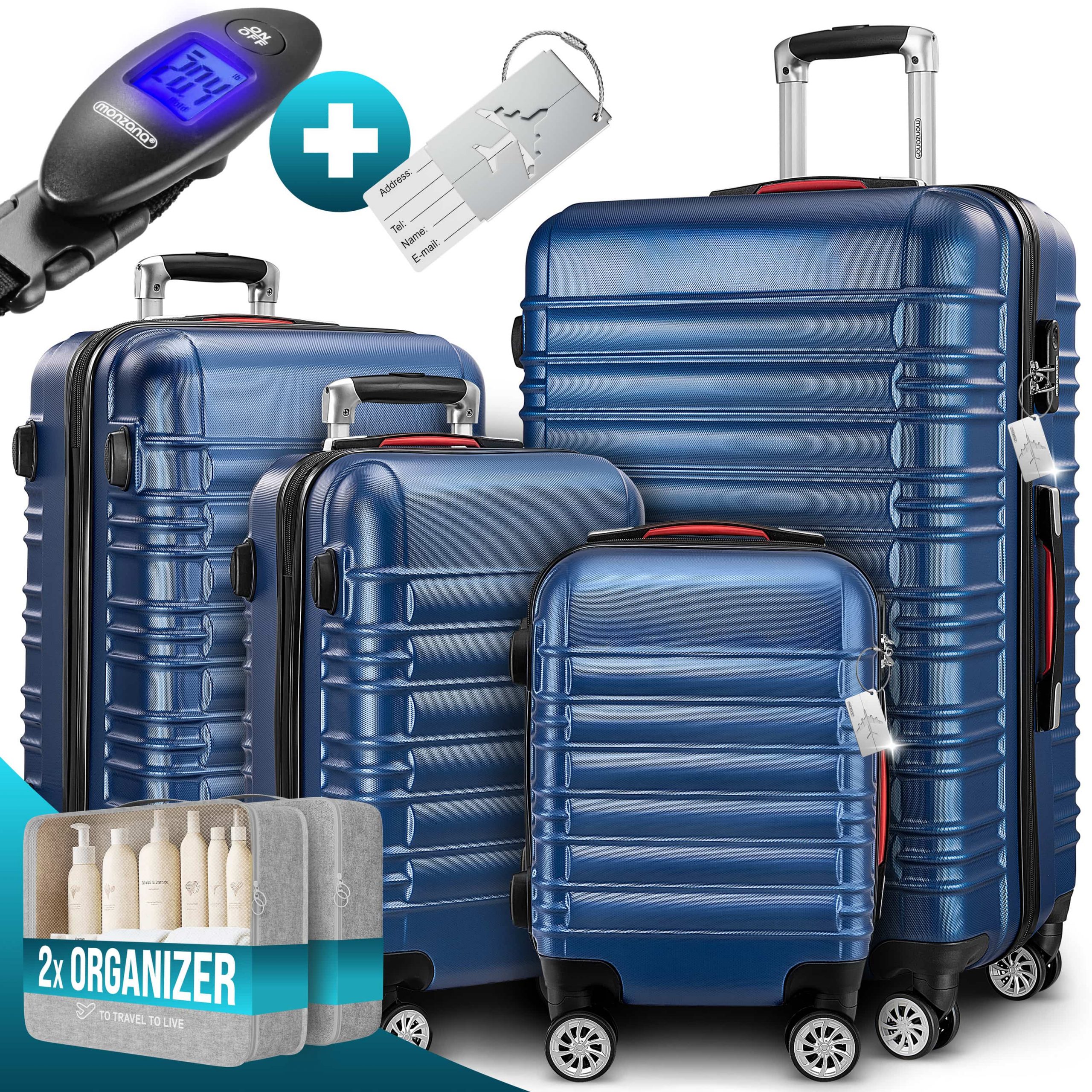 Hartschalenkoffer Set 4-tlg mit Zubehör Rollen 360º Blau ABS