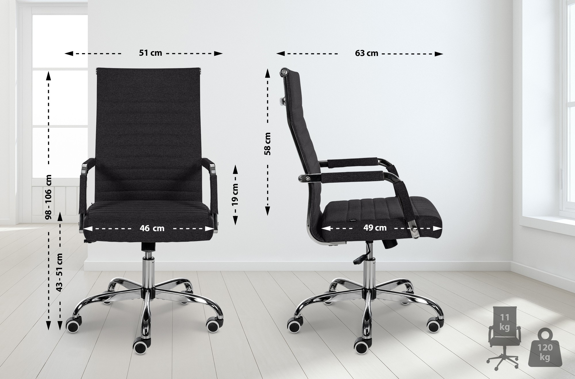 Bürostuhl Amadora Stoff, schwarz
