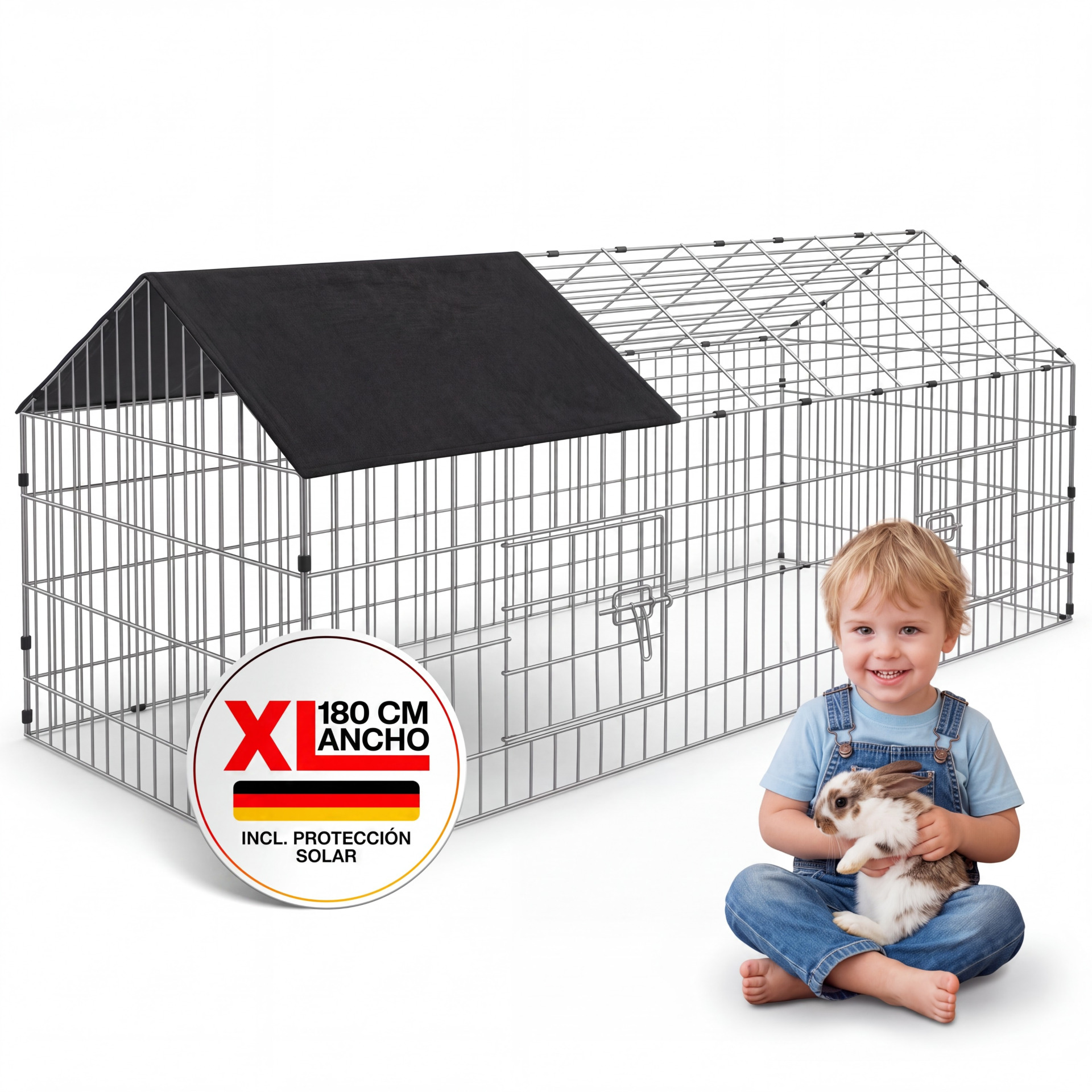 Kaninchen-Freilaufgehege Schwarz 180x75x75cm Sonnenschutz