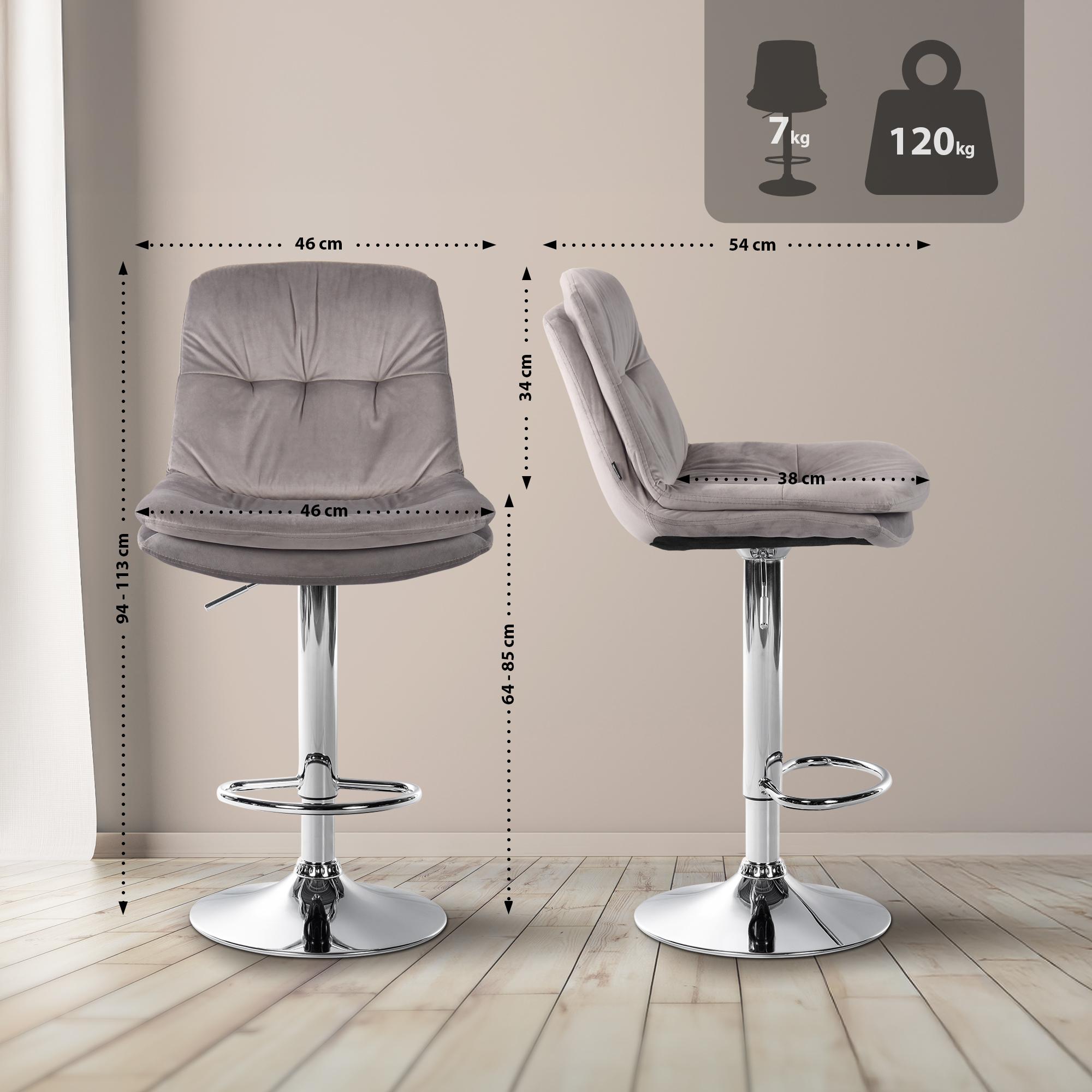 Barhocker Laurel Samt chrom, grau