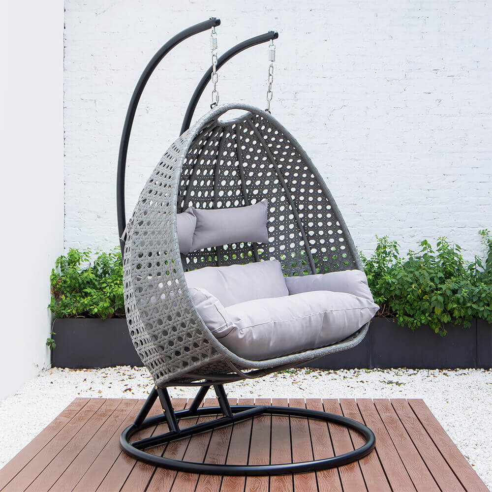 Polyrattan Hängesessel mit Regenabdeckung TWIN - Grau für 2 Personen