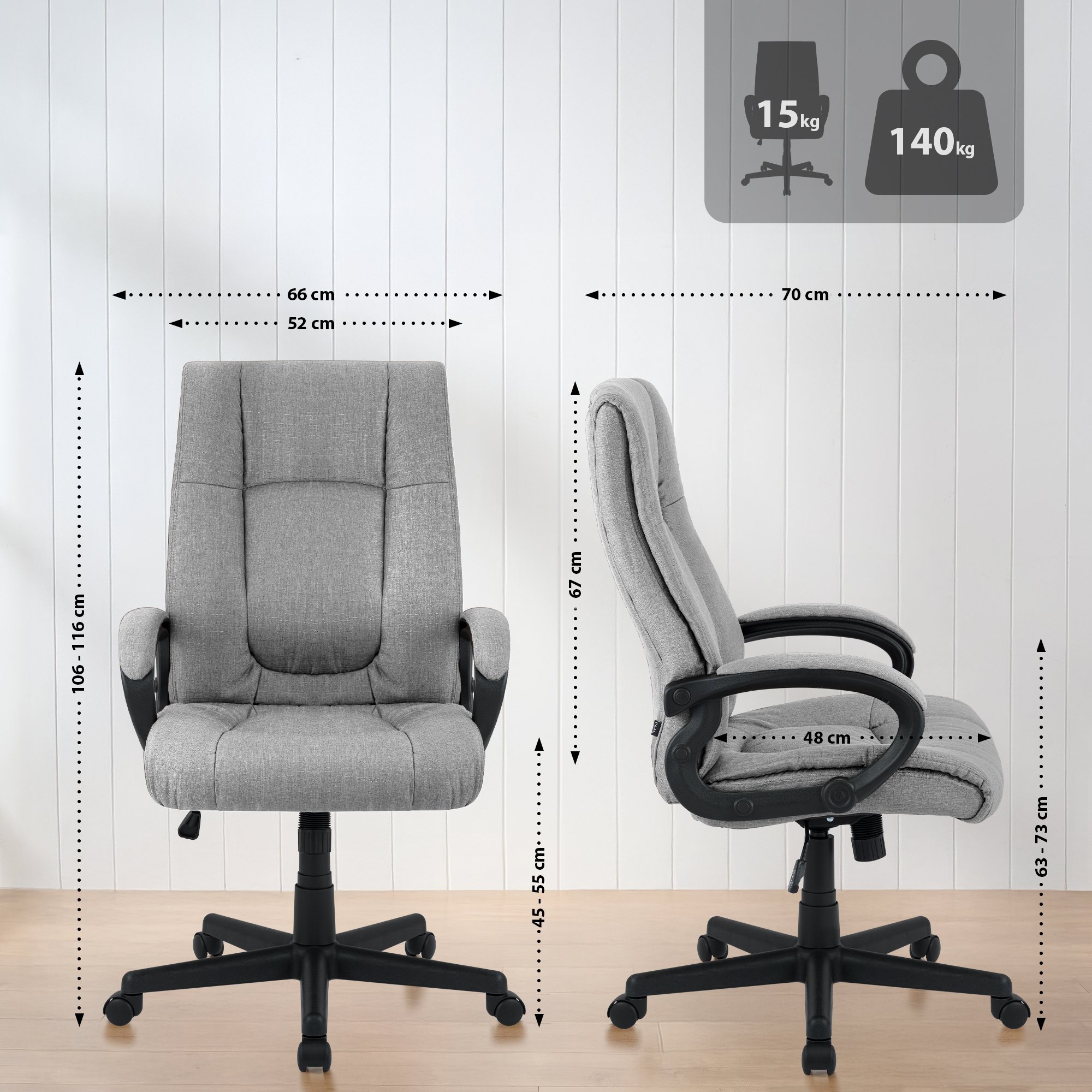 Bürostuhl XL Sparta Stoff, grau