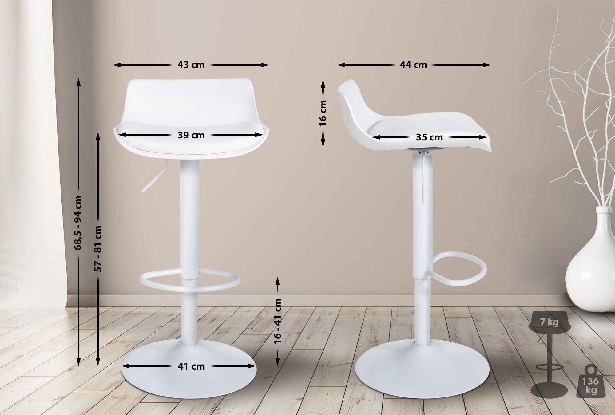 Barhocker Aveiro Kunstleder, weiß