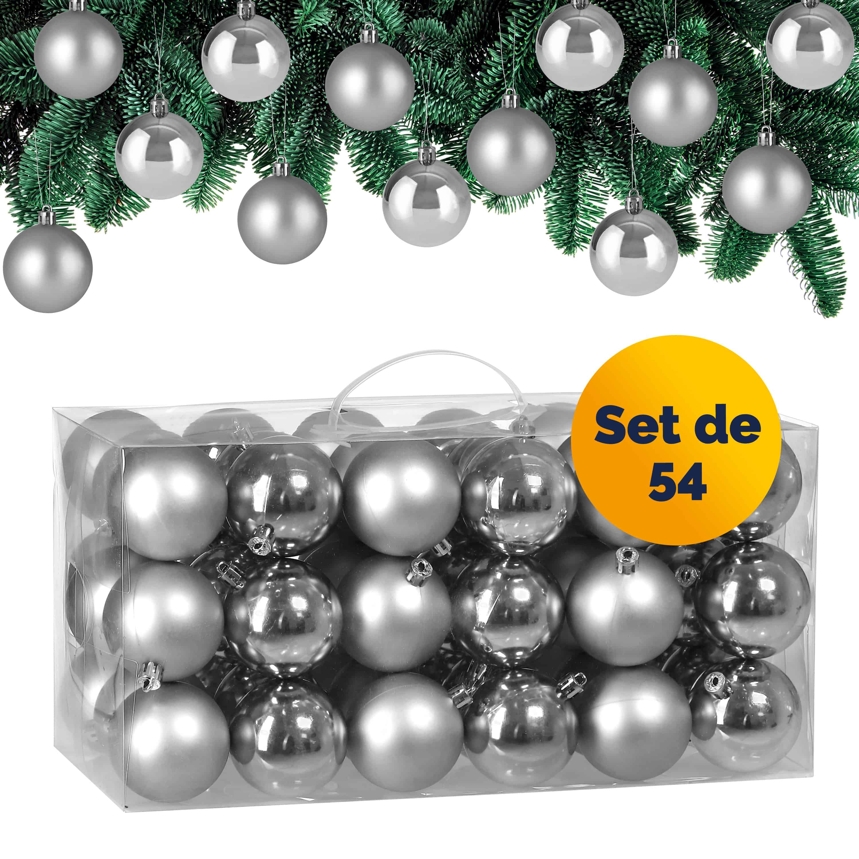 Weihnachtskugeln Silber 54-tlg in matt + glänzend