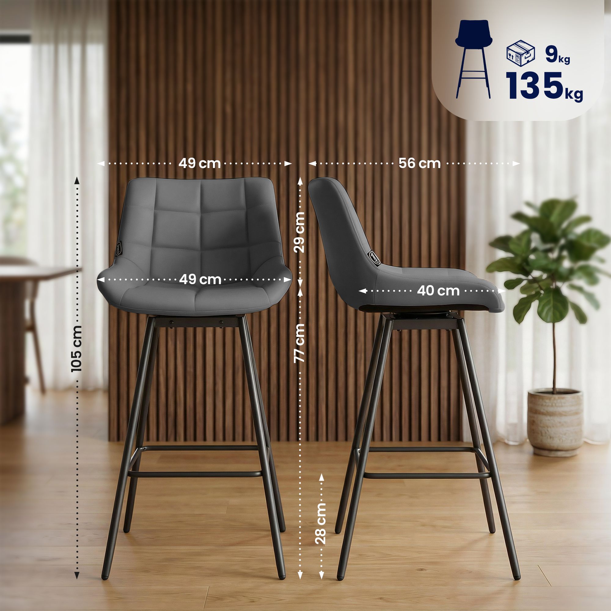 Barhocker Weston Schwenkbar Kunstleder, grau