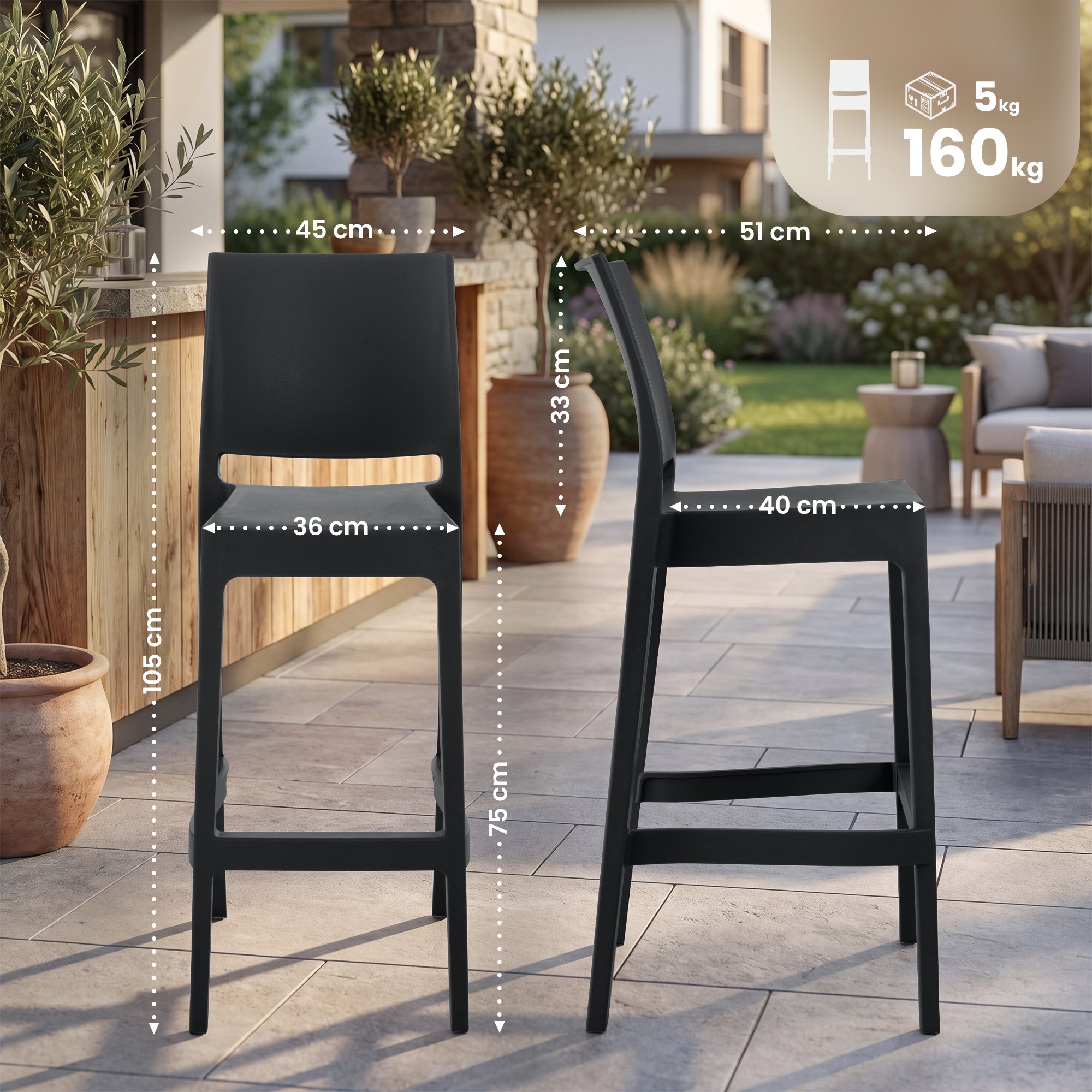 4er Set Barhocker Maya, schwarz