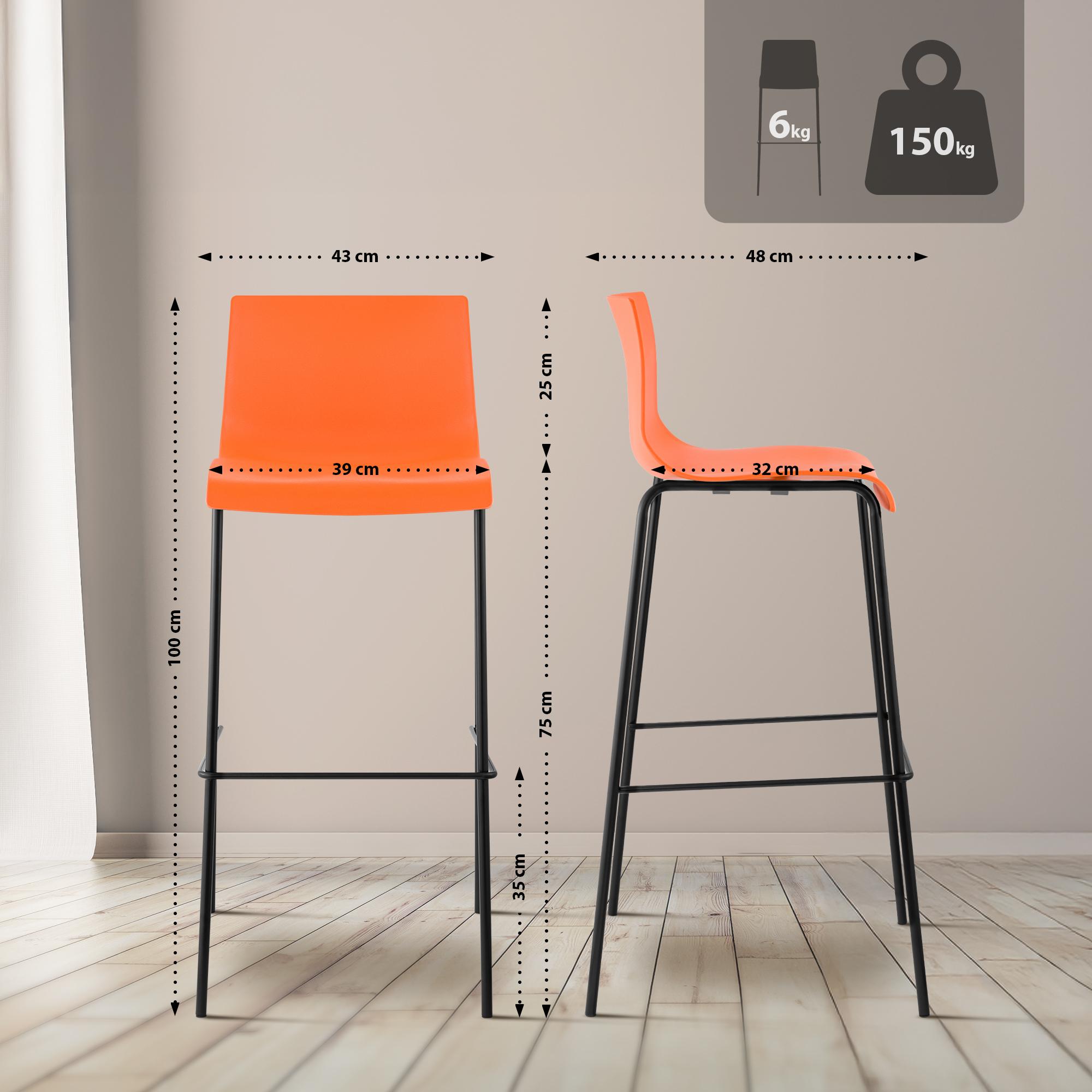 Barhocker Hoover 4-Fuß Gestell schwarz, orange