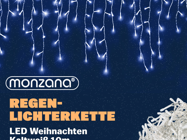 Regenlichterkette LED Kaltweiß 15m Fernbedienung