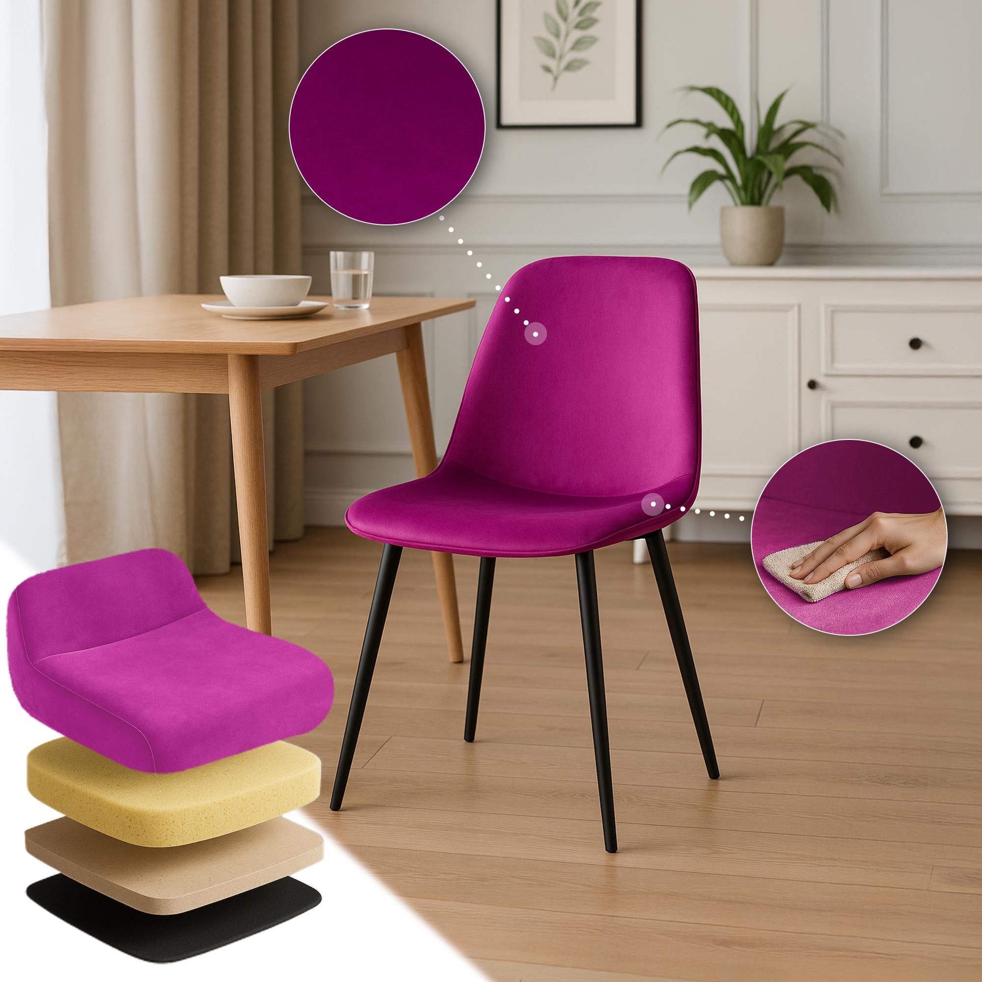 2er Set Esszimmerstuhl Maryam Samt, lila