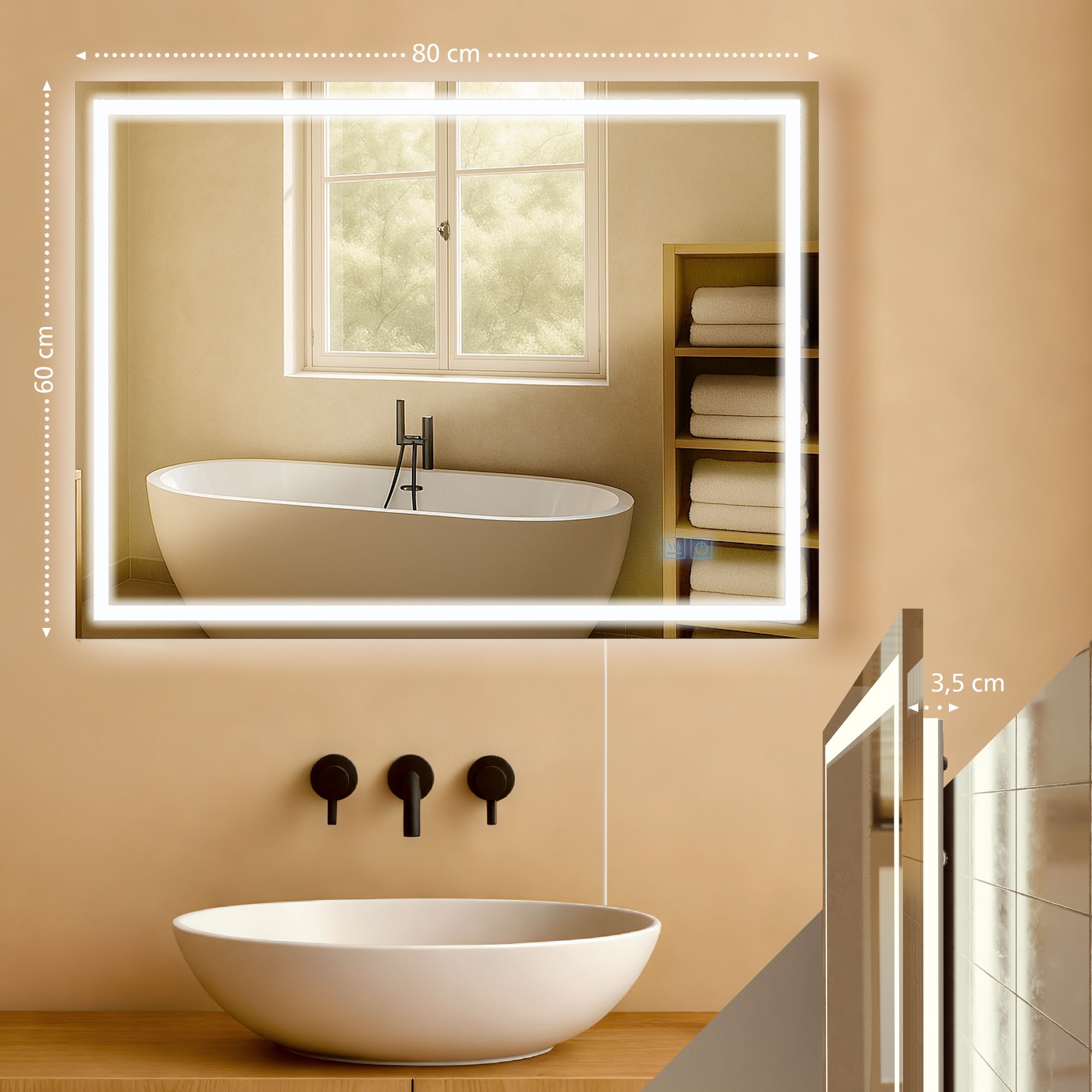 Badspiegel Jaffrey 60x80 ohne Bluetooth, klarglas