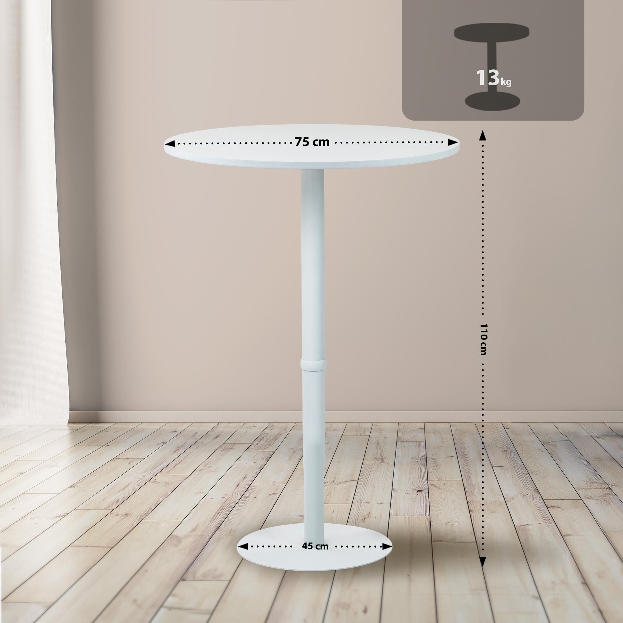 Stehtisch Hereford rund 75 cm, weiß/weiß