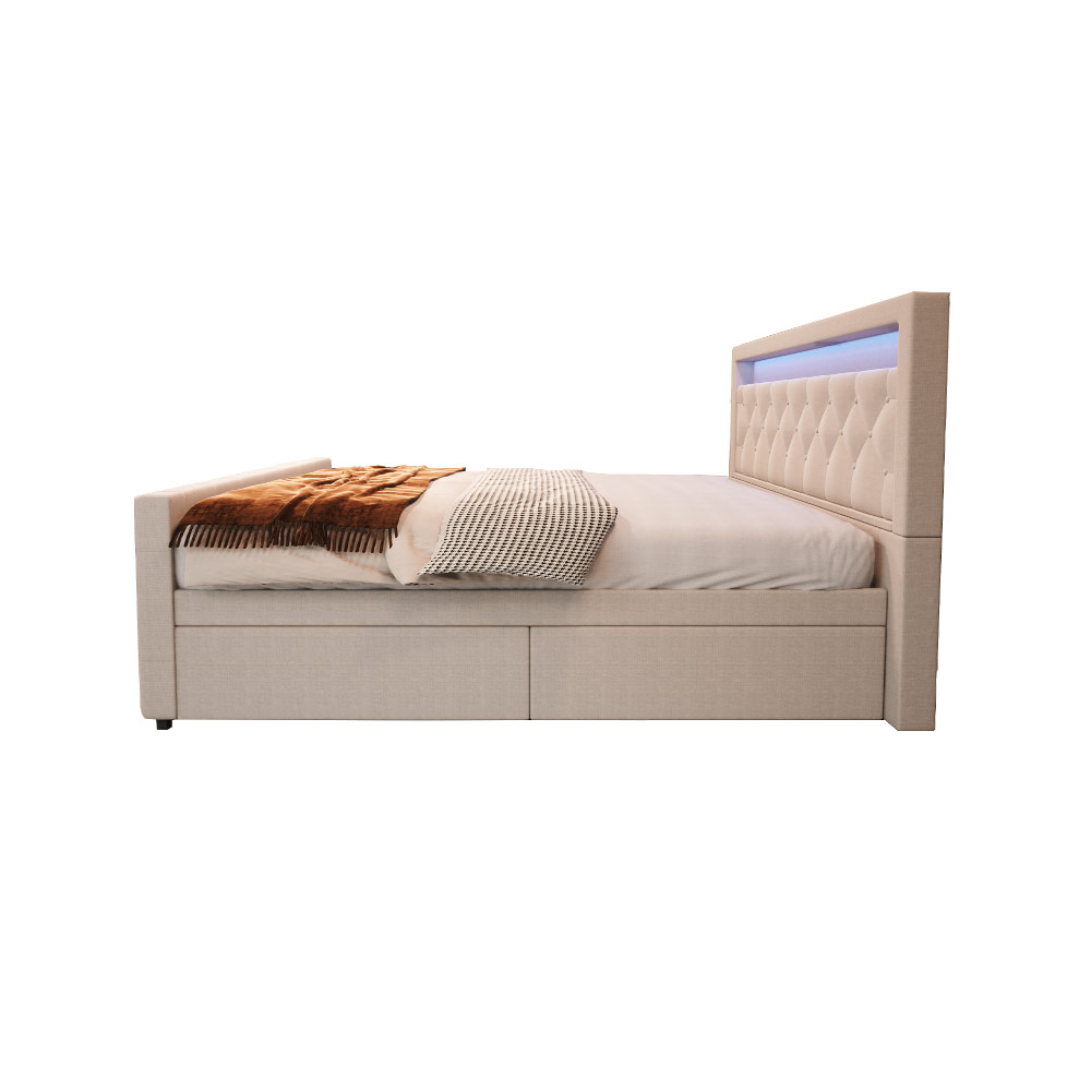 Polsterbett inkl. Matratze und Topper VELARA - 180 x 200 cm Beige