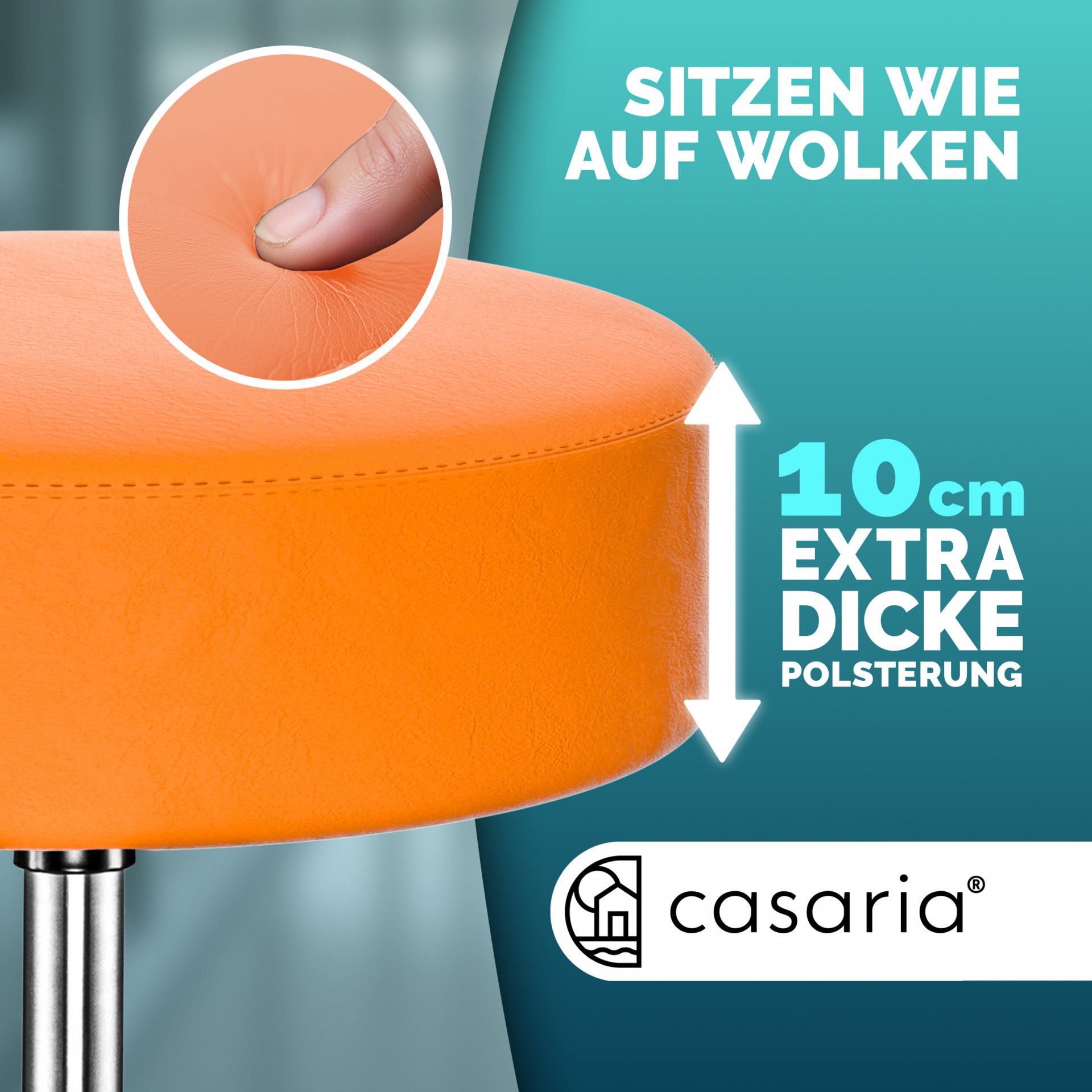 Rollhocker Kunstleder Orange 360° drehbar
