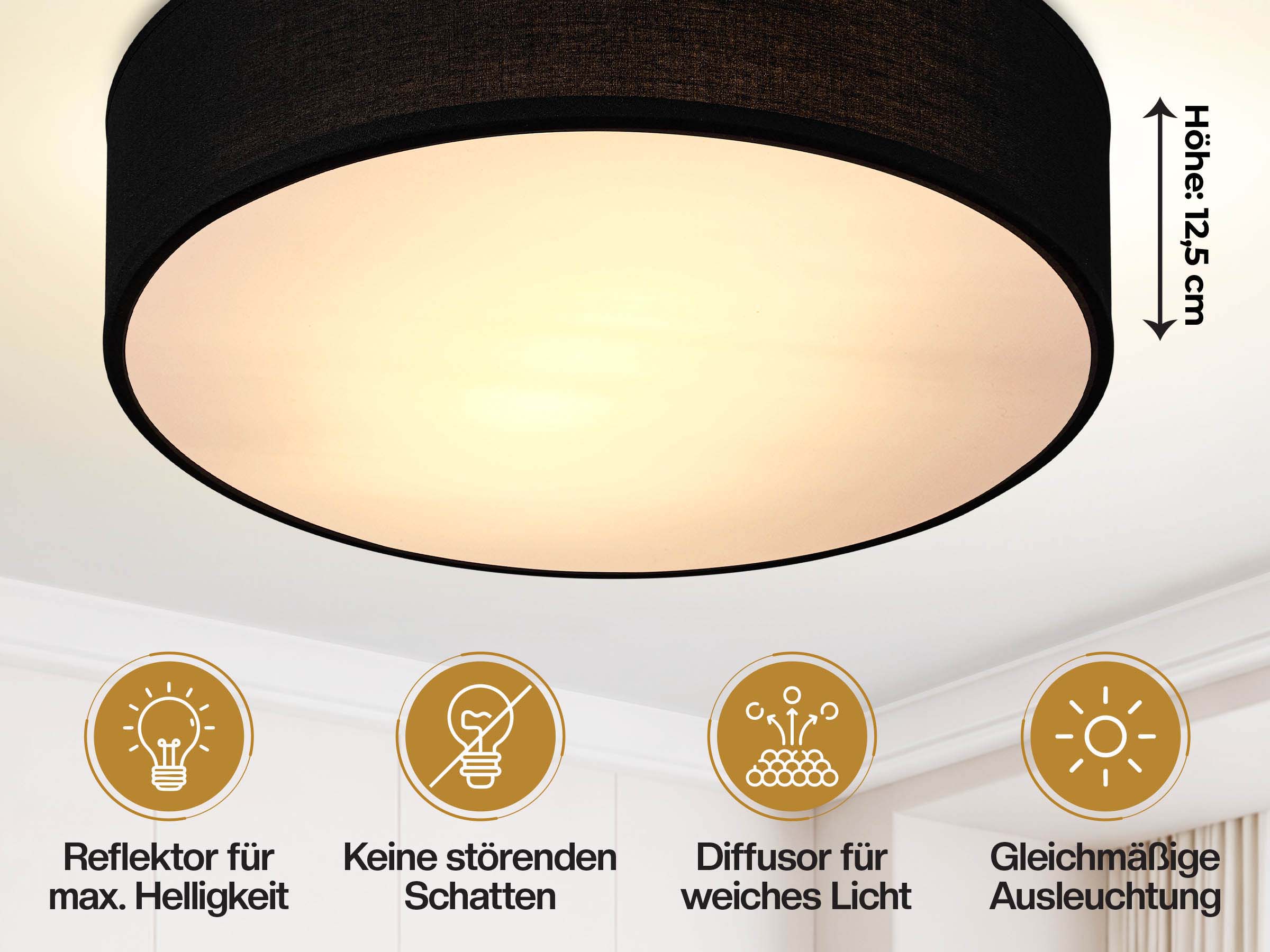 Deckenlampe Schwarz Stoff Ø38cm