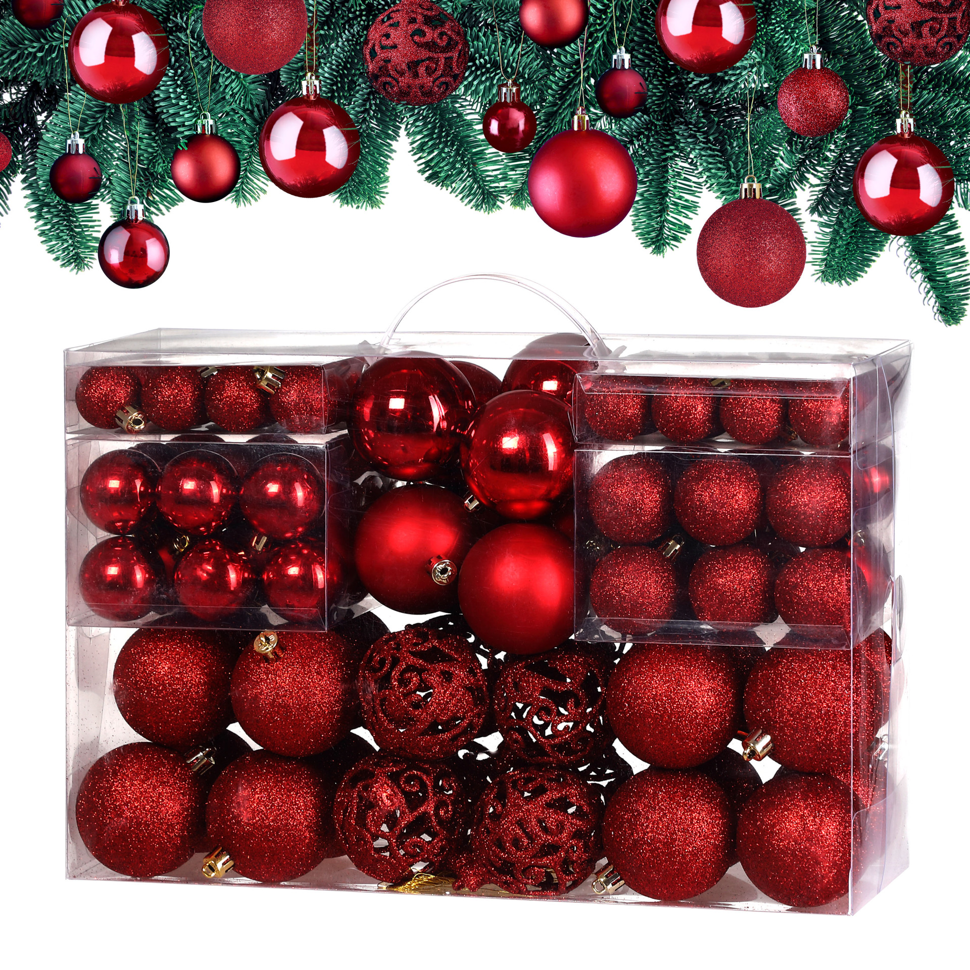 Weihnachtskugeln Rot 100-tlg in matt, glänzend + glitzernd