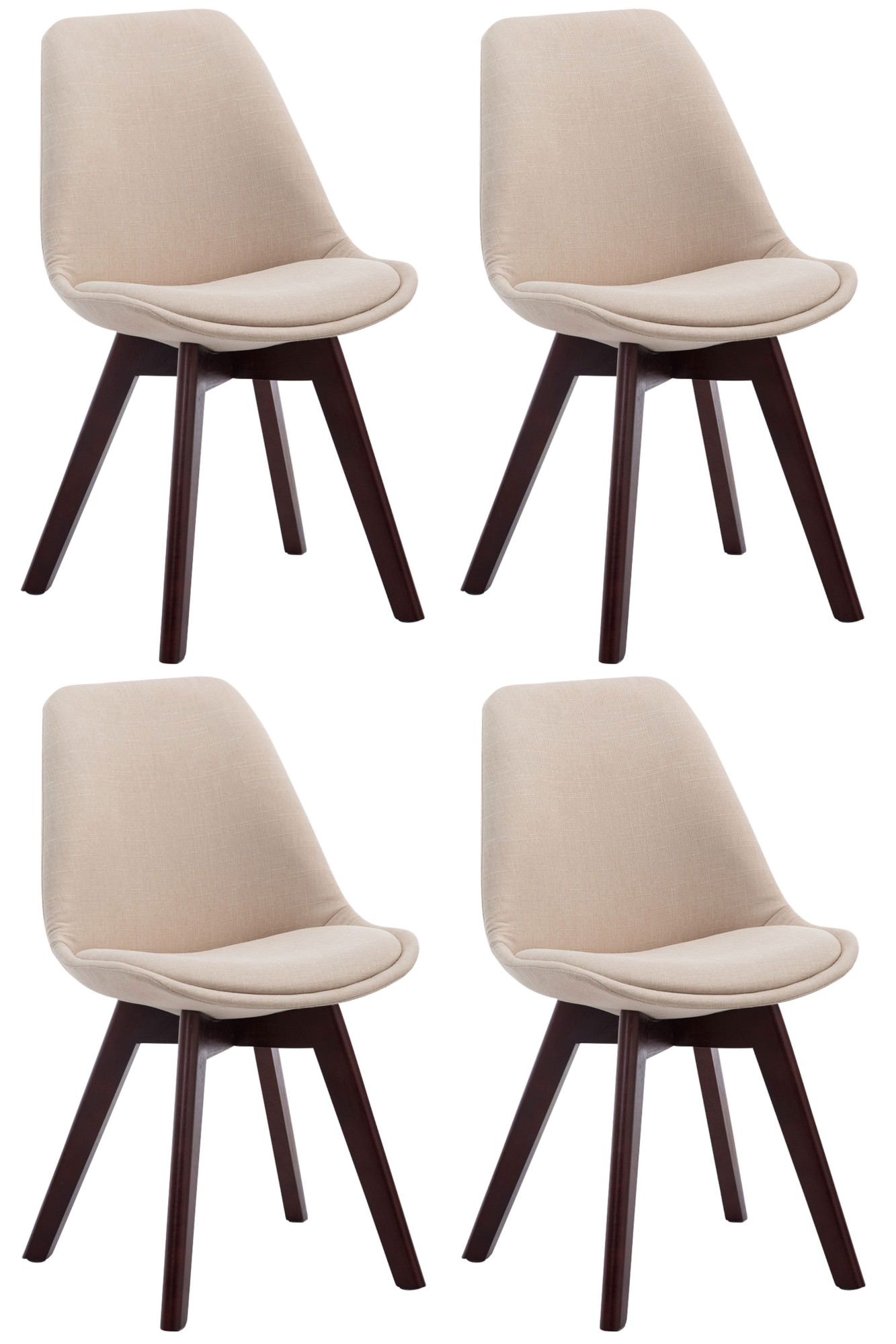 4er Set Besucherstühle Borneo V2 Walnuss Stoff, creme