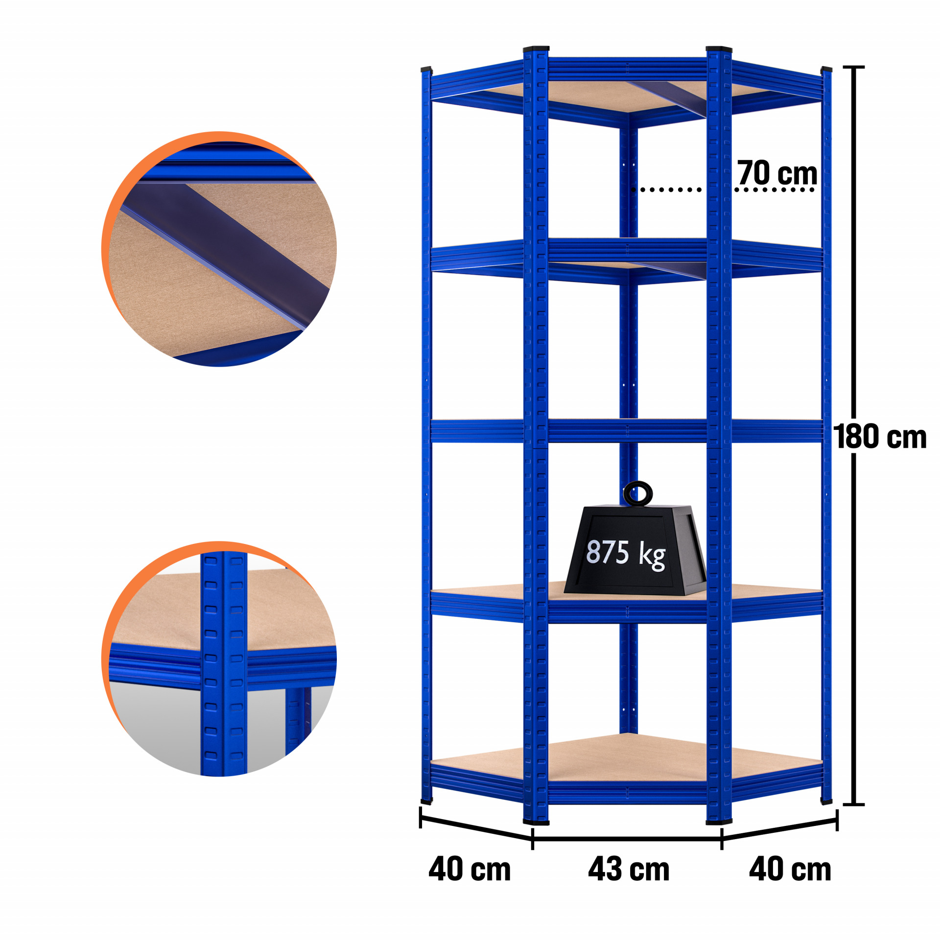 Schwerlasteckregal Blau 180x70x40cm verzinkt 875kg