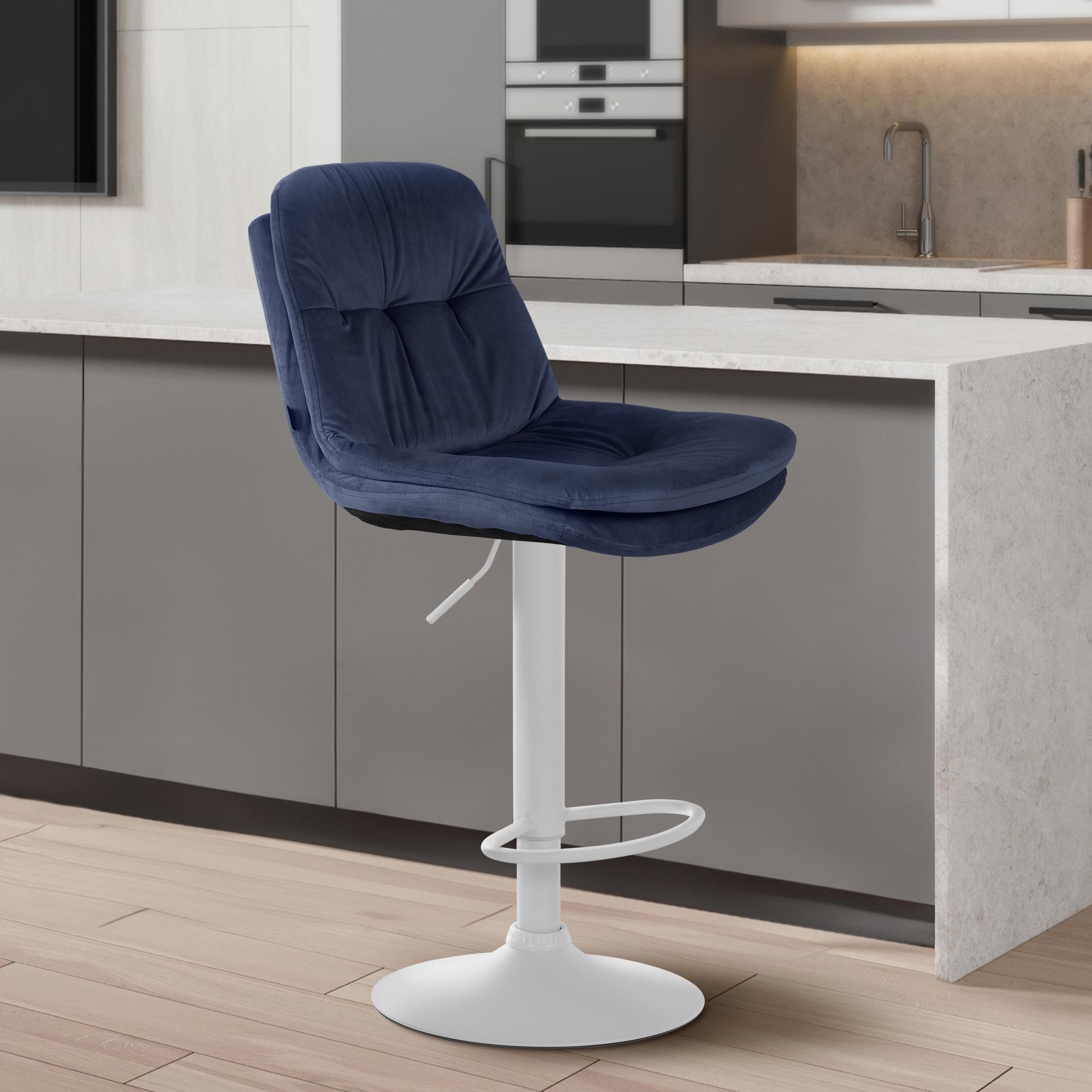 Barhocker Laurel Samt weiß, blau